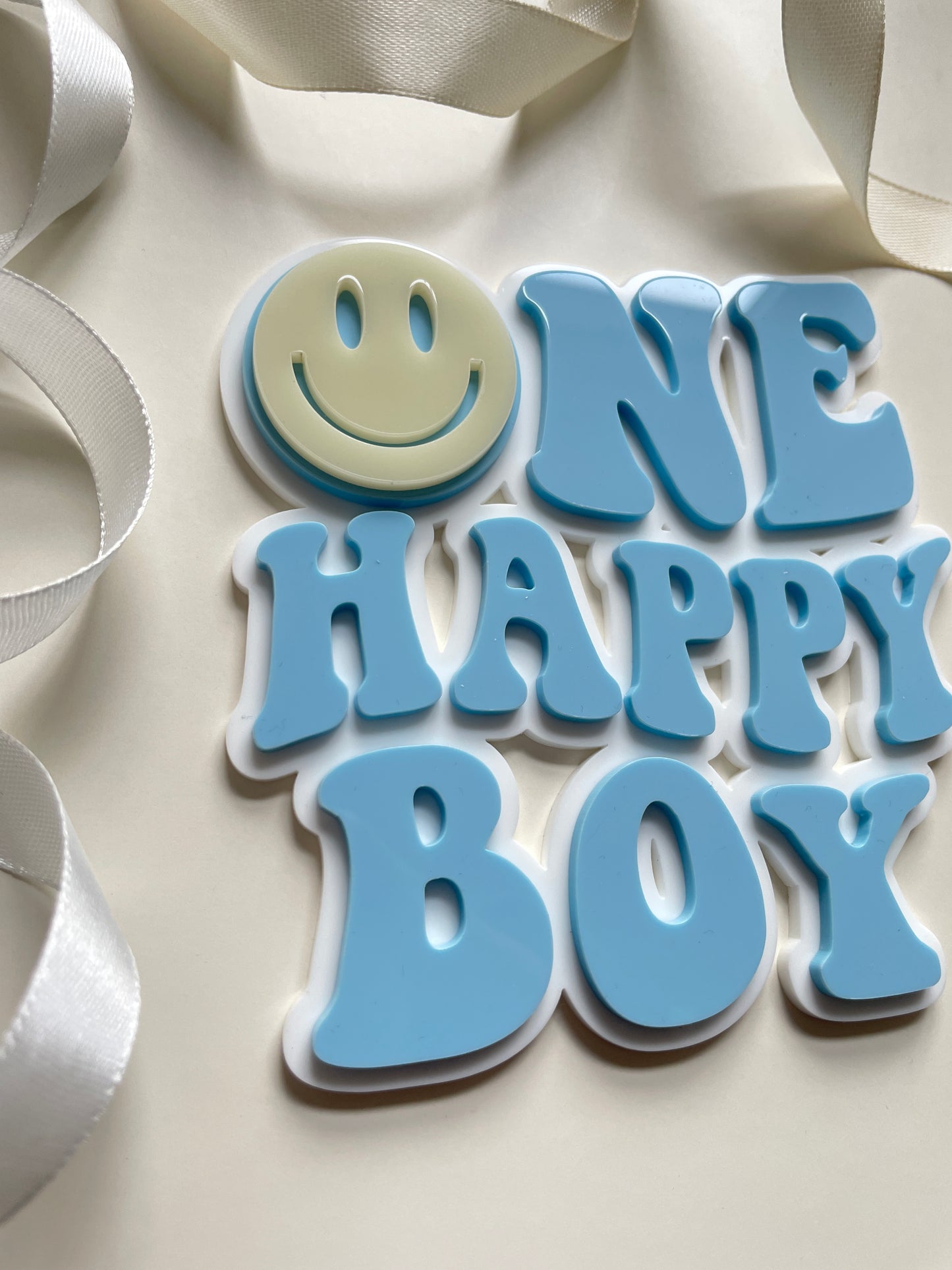 One Happy Boy . Smiley Acrylic cake charm / topper.