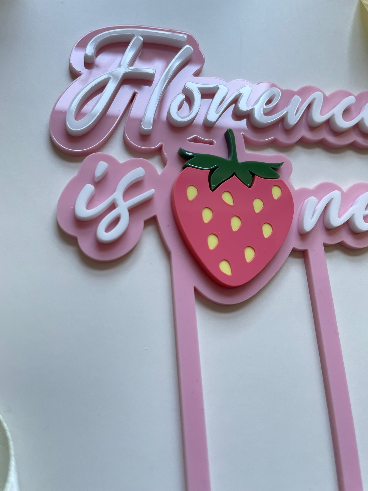 Strawberry cake topper. First birthday topper.