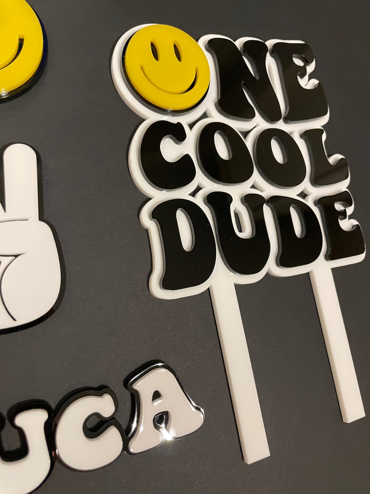One Cool Dude. Smiley Face | Acrylic cake topper set.