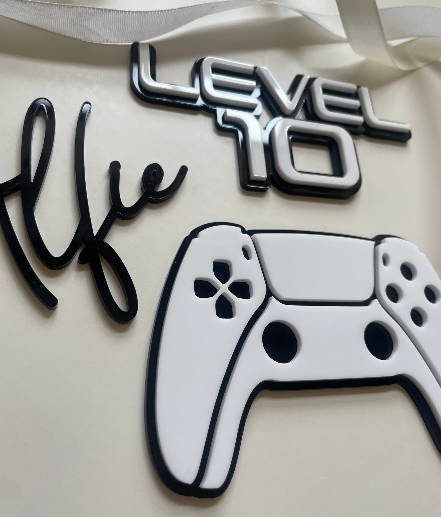Gamers cake topper. Acrylic Control pad and Level Age Charm