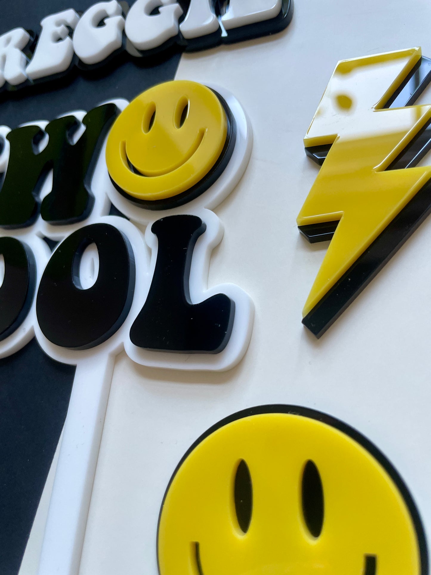 Two Cool. Smiley Acrylic cake topper set.