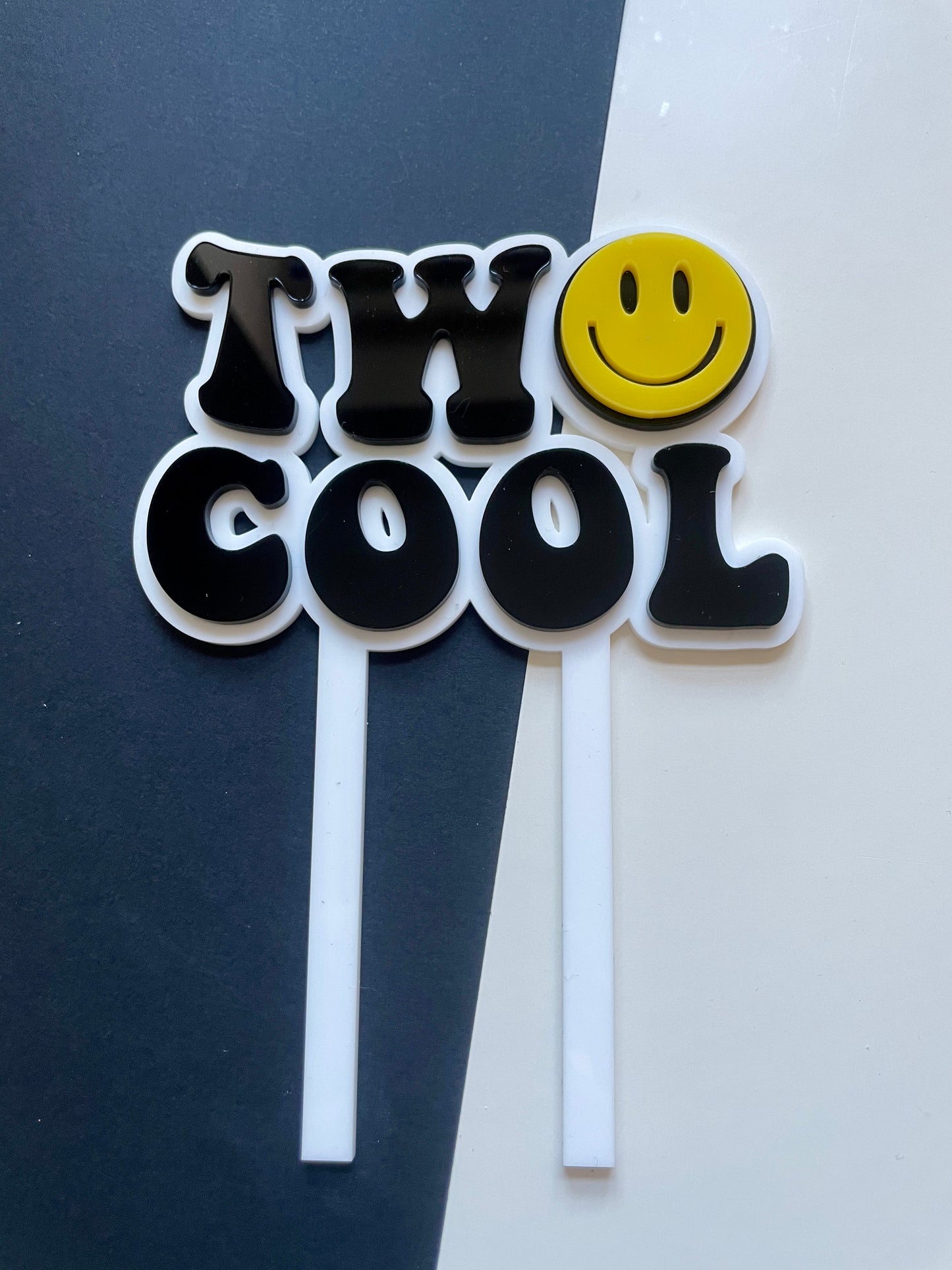 Two Cool. Smiley Acrylic cake topper set.