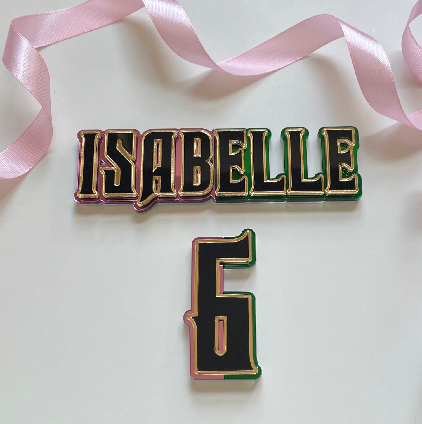 Pink And Green Wicked Theme. Name And Age Cake Charm