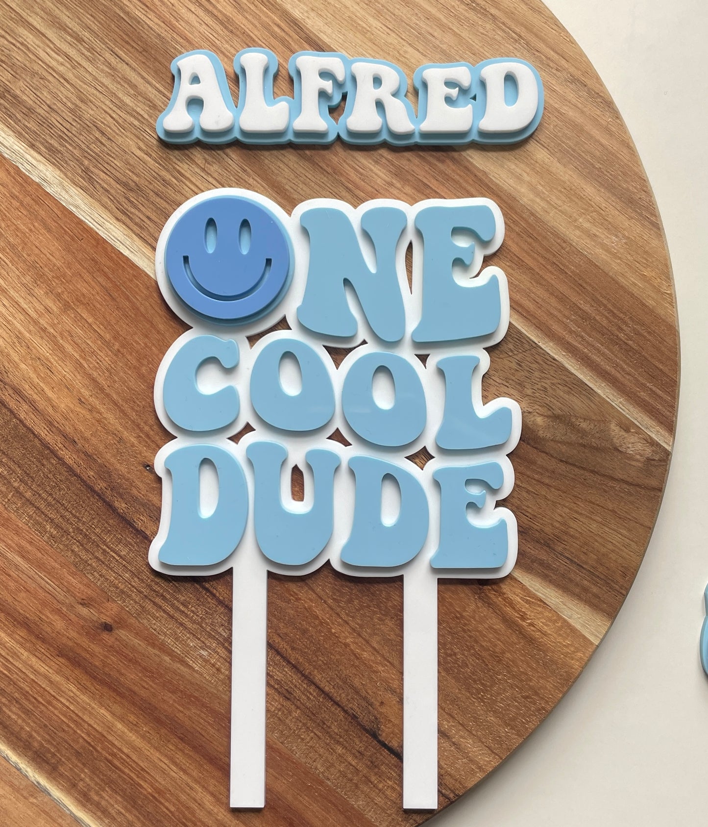 One Cool Dude. Smiley Face | Acrylic cake topper set.