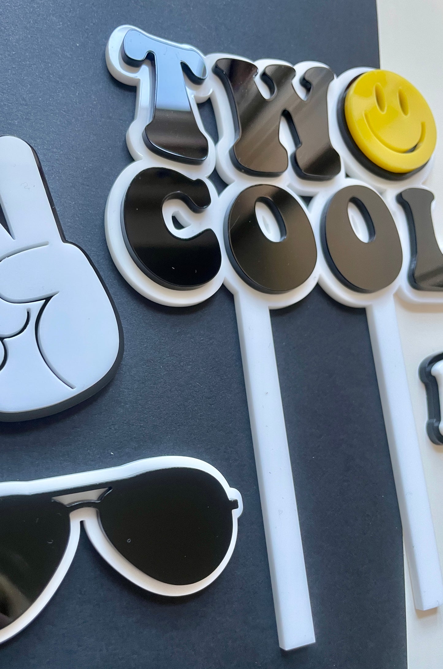 Two Cool. Smiley Acrylic cake topper set.