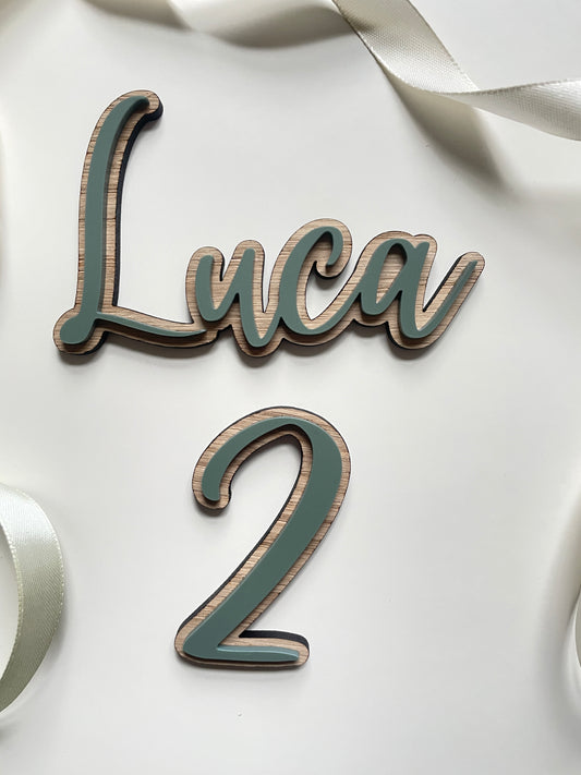 Wild Theme Name And Age Charm | Wood And Green Acrylic