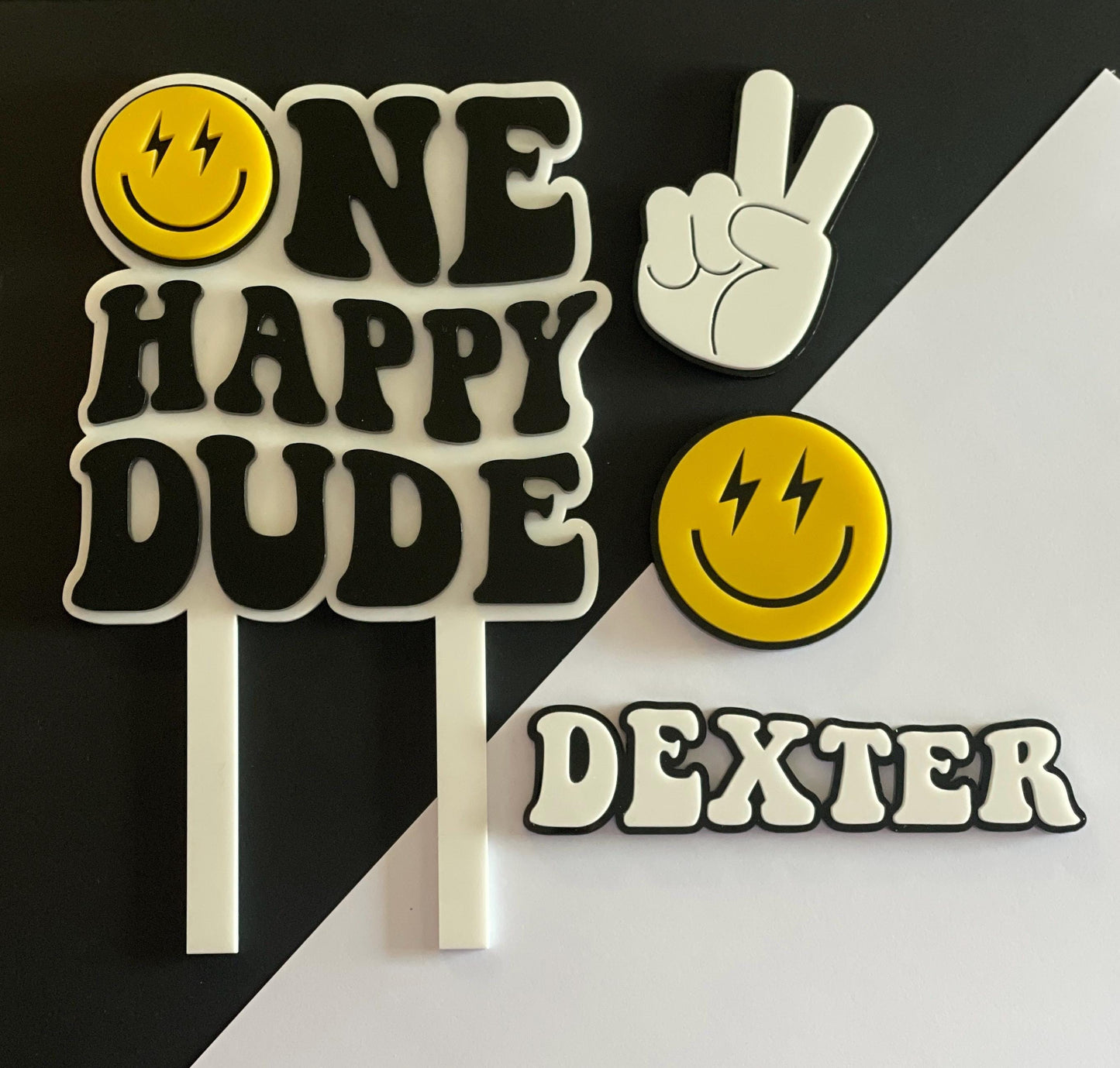One Happy Dude. Lightning Eyes. | Acrylic cake topper set.