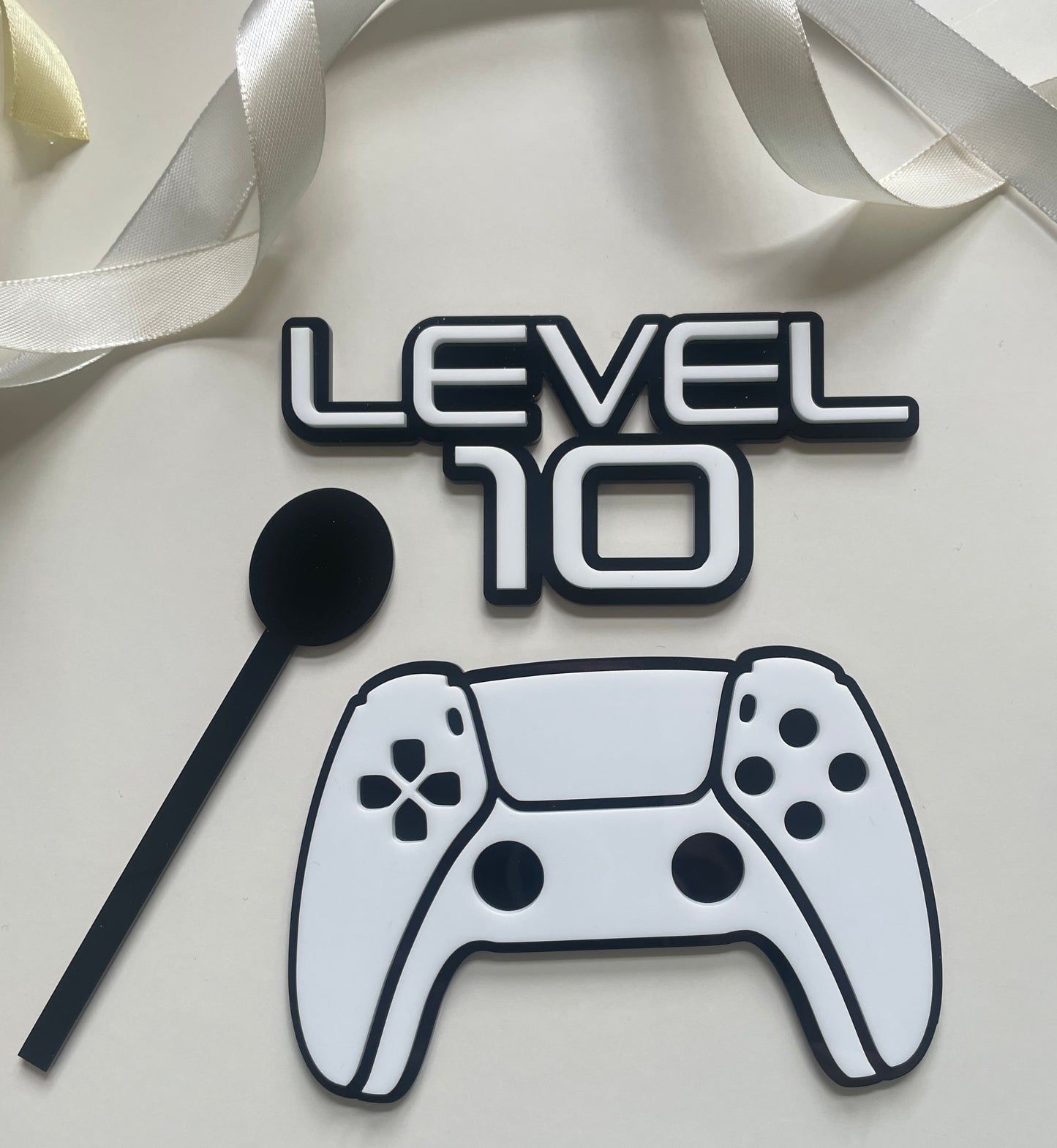 Gamers cake topper. Acrylic Control pad and Level Age Charm