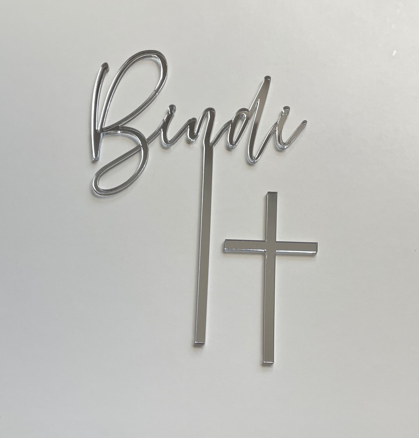 Acrylic Christening and cross name topper set