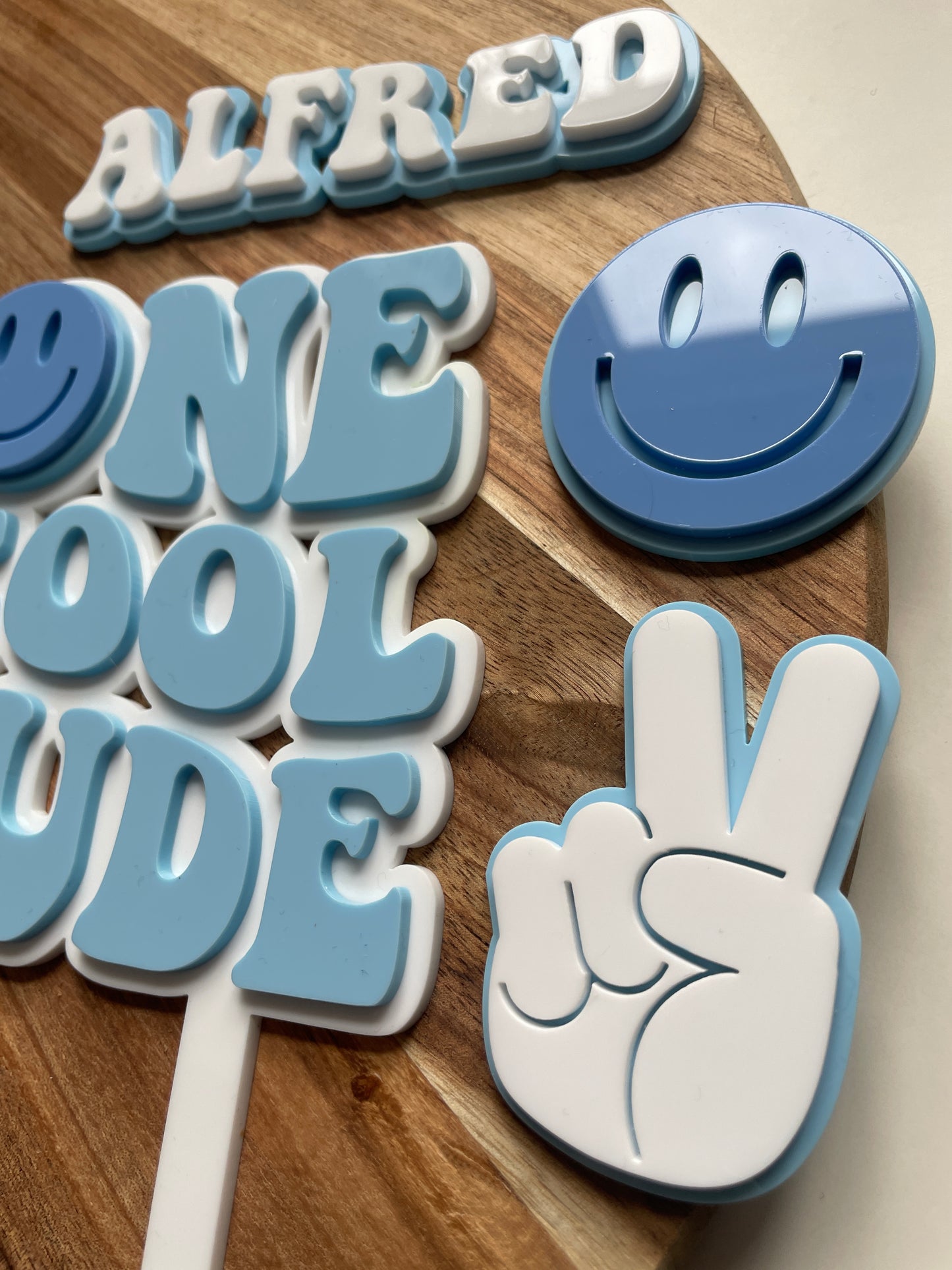 One Cool Dude. Smiley Face | Acrylic cake topper set.