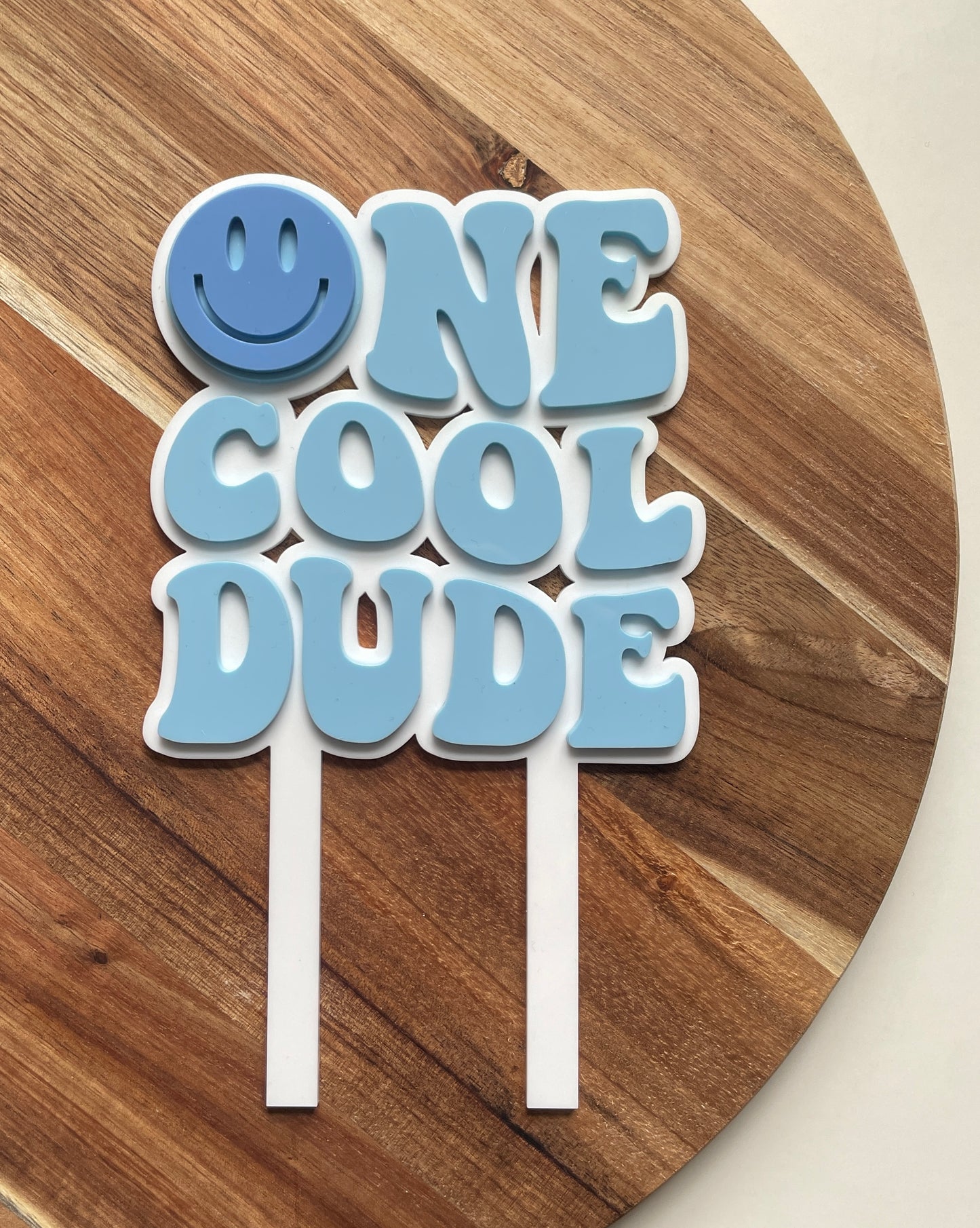 One Cool Dude. Smiley Face | Acrylic cake topper set.