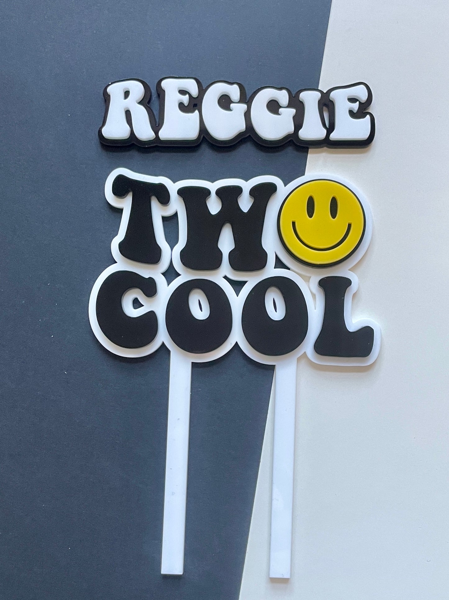 Two Cool. Smiley Acrylic cake topper set.