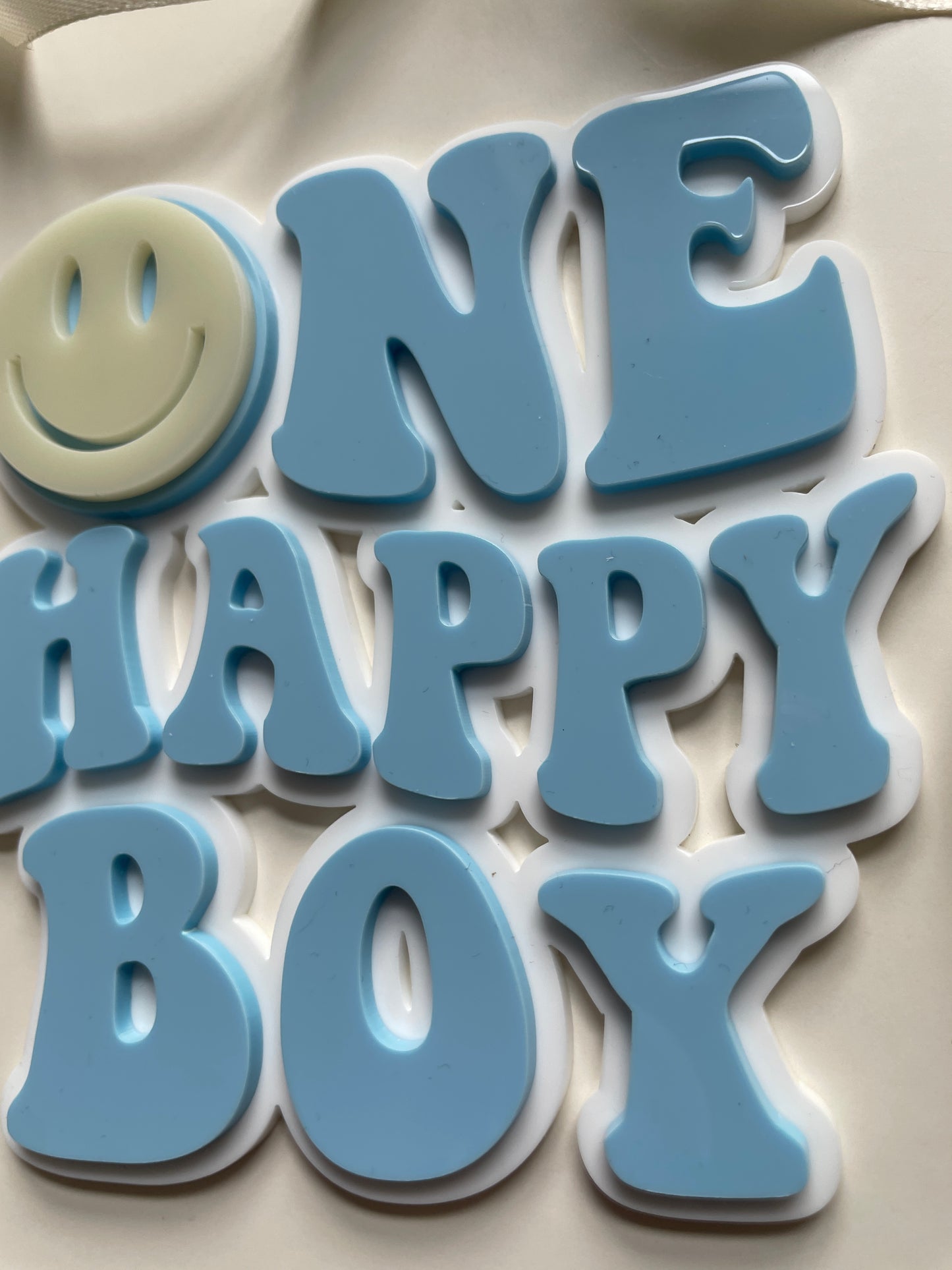 One Happy Boy . Smiley Acrylic cake charm / topper.