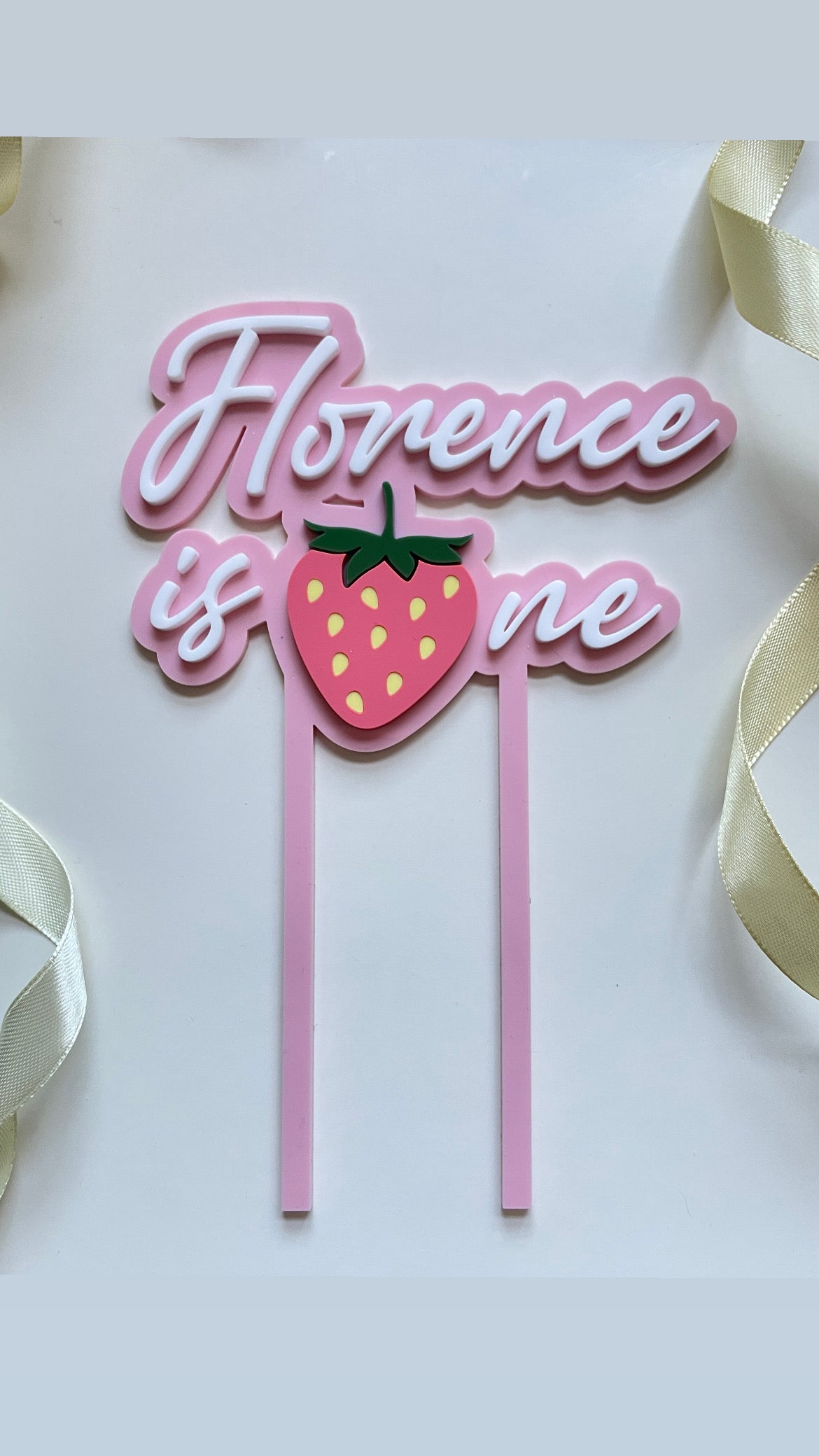 Strawberry cake topper. First birthday topper.