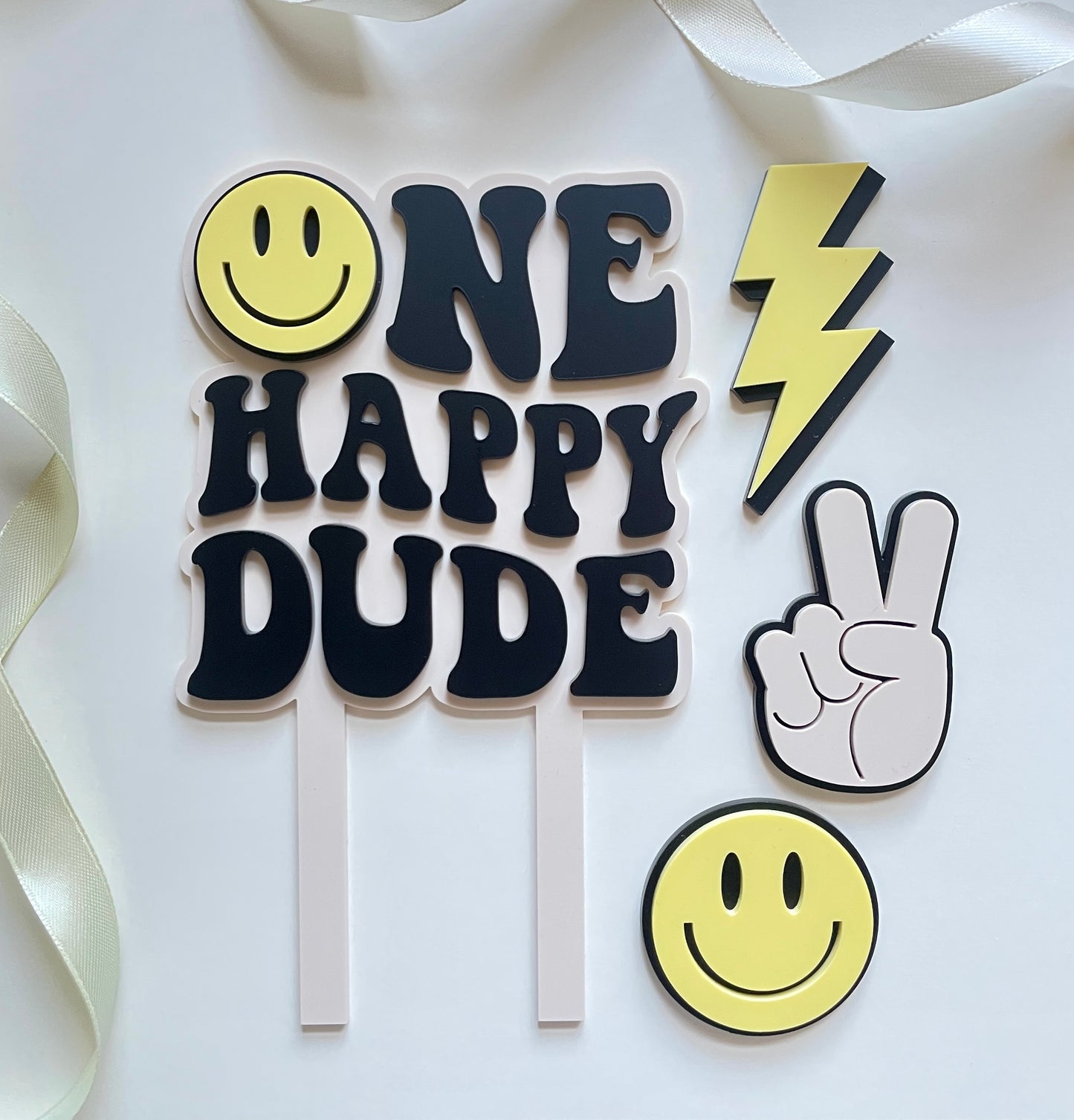 One Happy Dude. Smiley Face | Acrylic cake topper set.