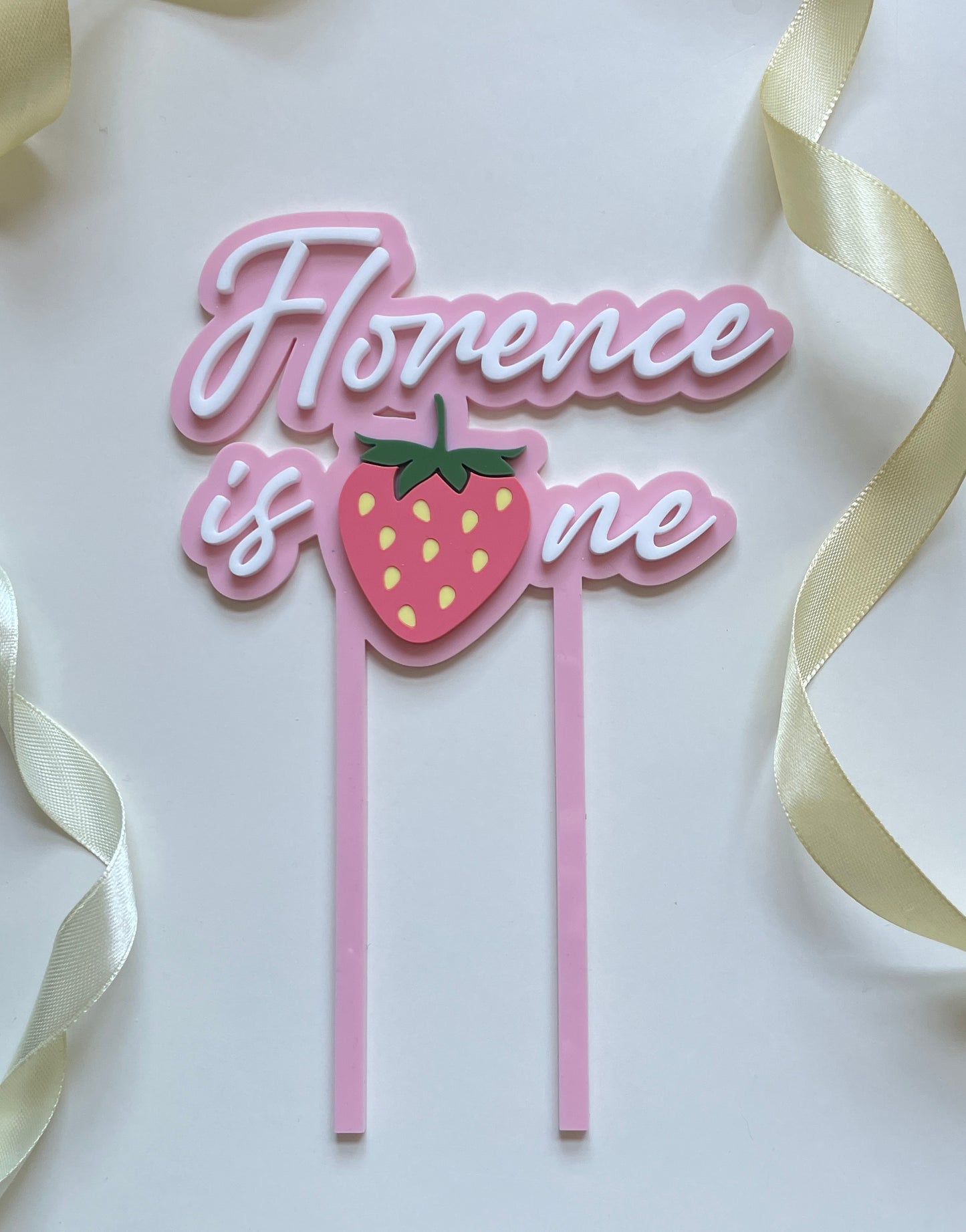Strawberry cake topper. First birthday topper.