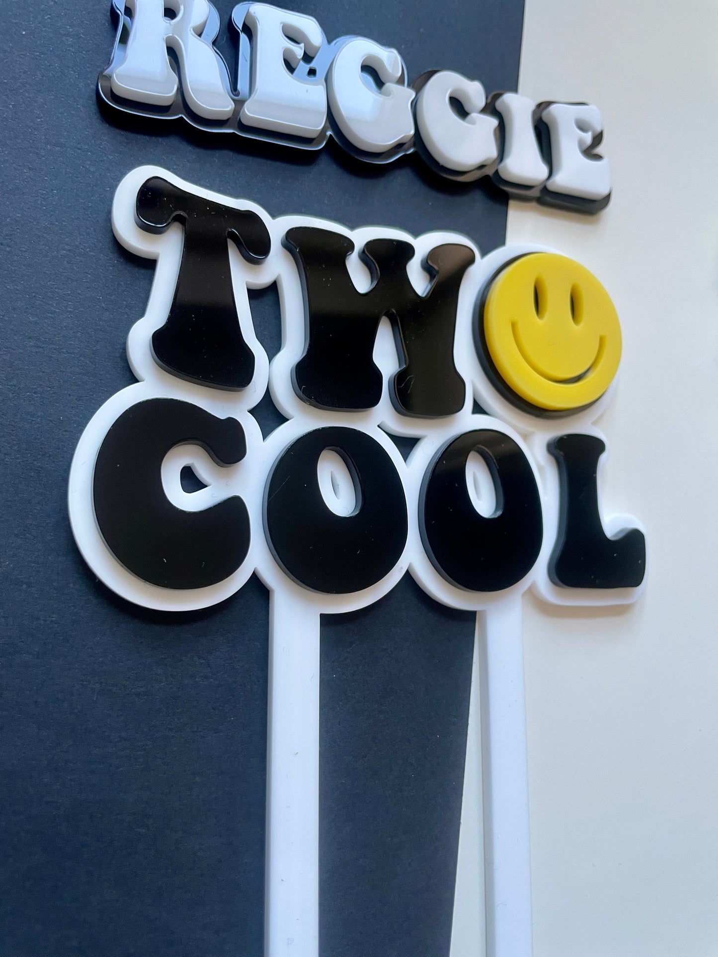Two Cool. Smiley Acrylic cake topper set.