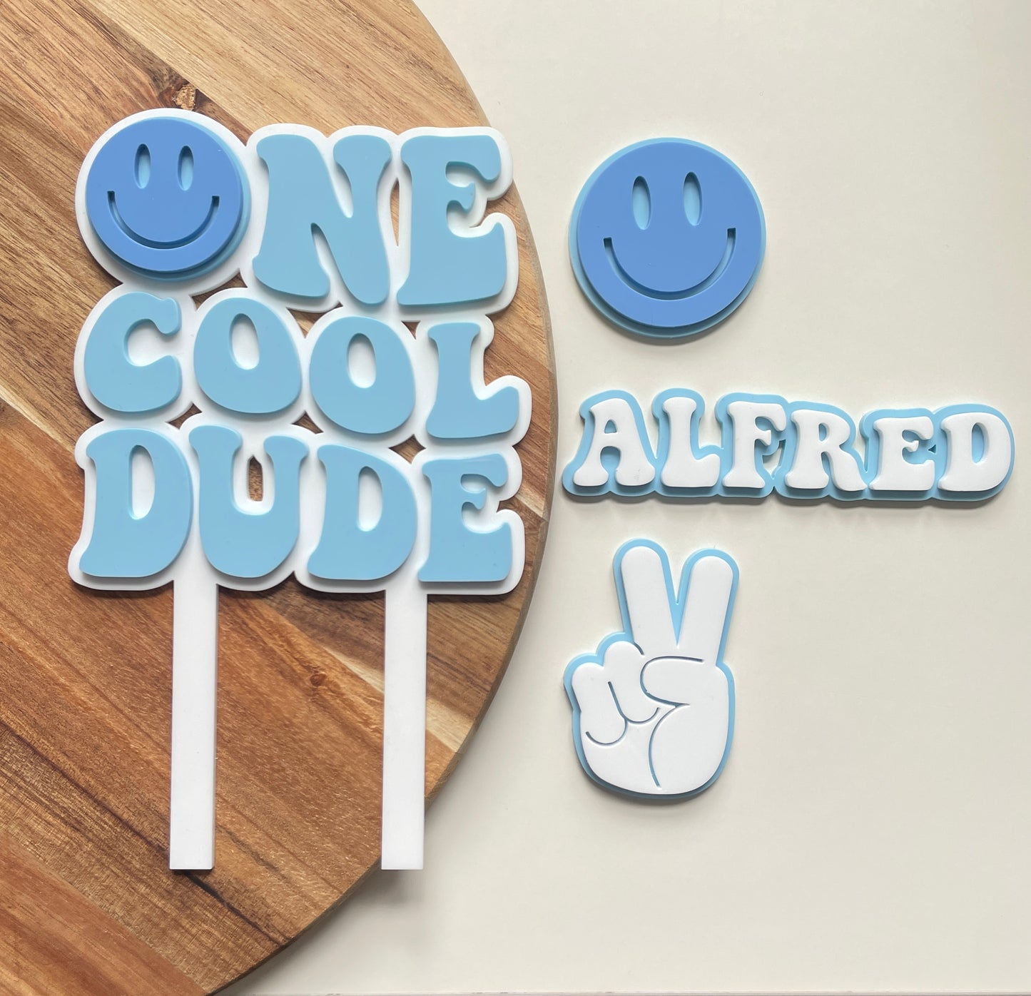 One Cool Dude. Smiley Face | Acrylic cake topper set.