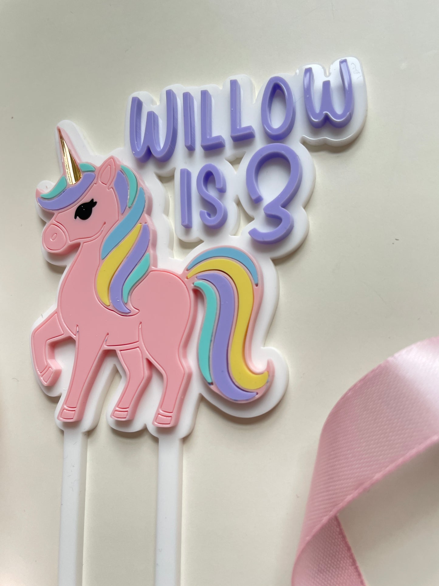 Personalised Unicorn Cake Topper. Acrylic Pastels.