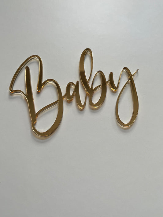 mirrored acrylic baby charm for cakes and sheets cakes. gold or silver