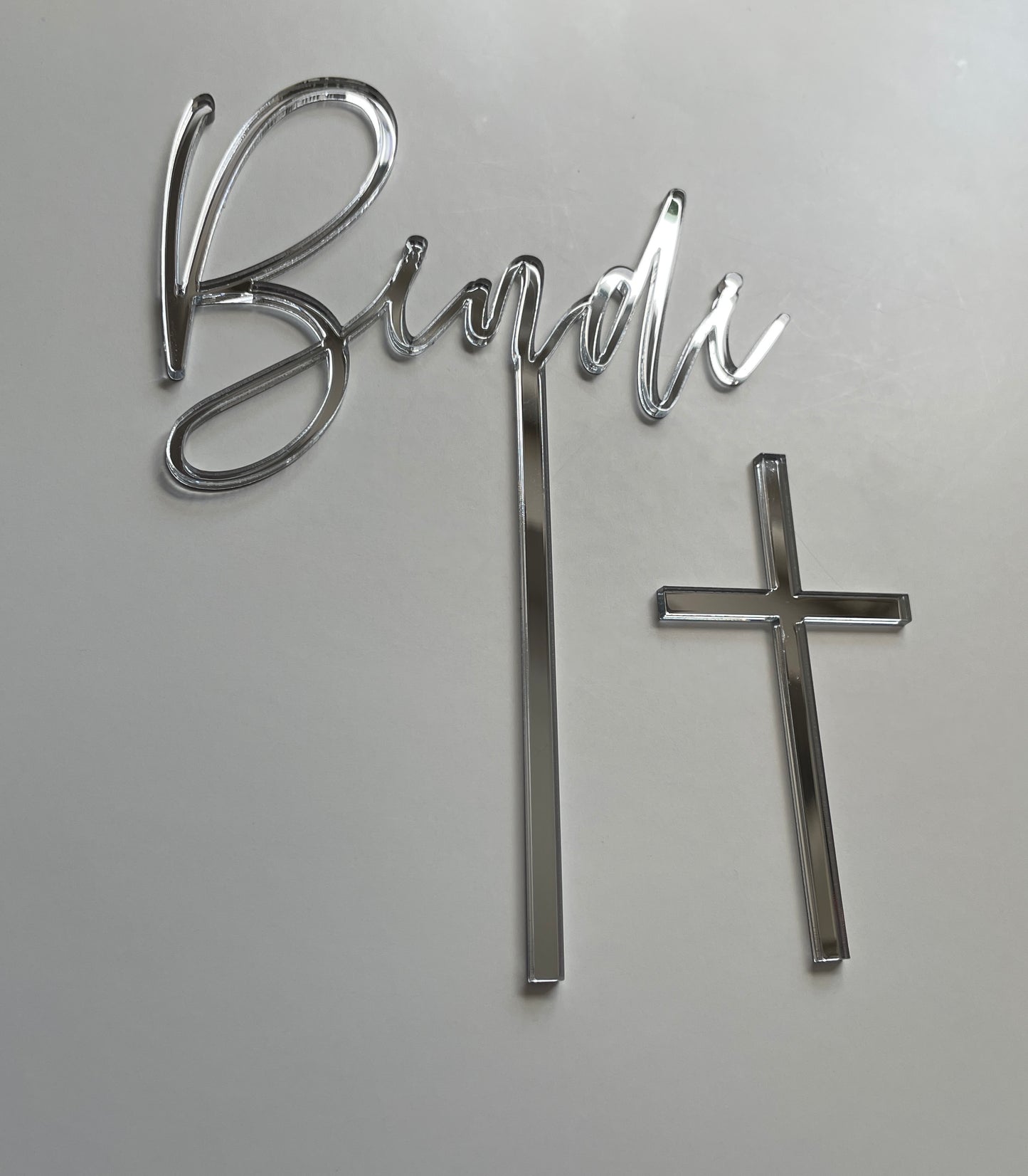 Acrylic Christening and cross name topper set