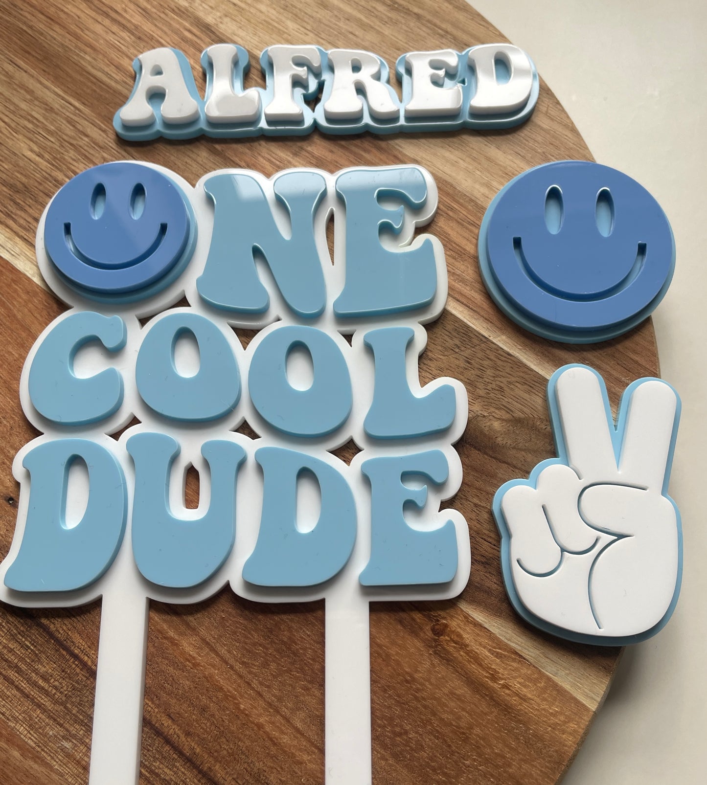 One Cool Dude. Smiley Face | Acrylic cake topper set.