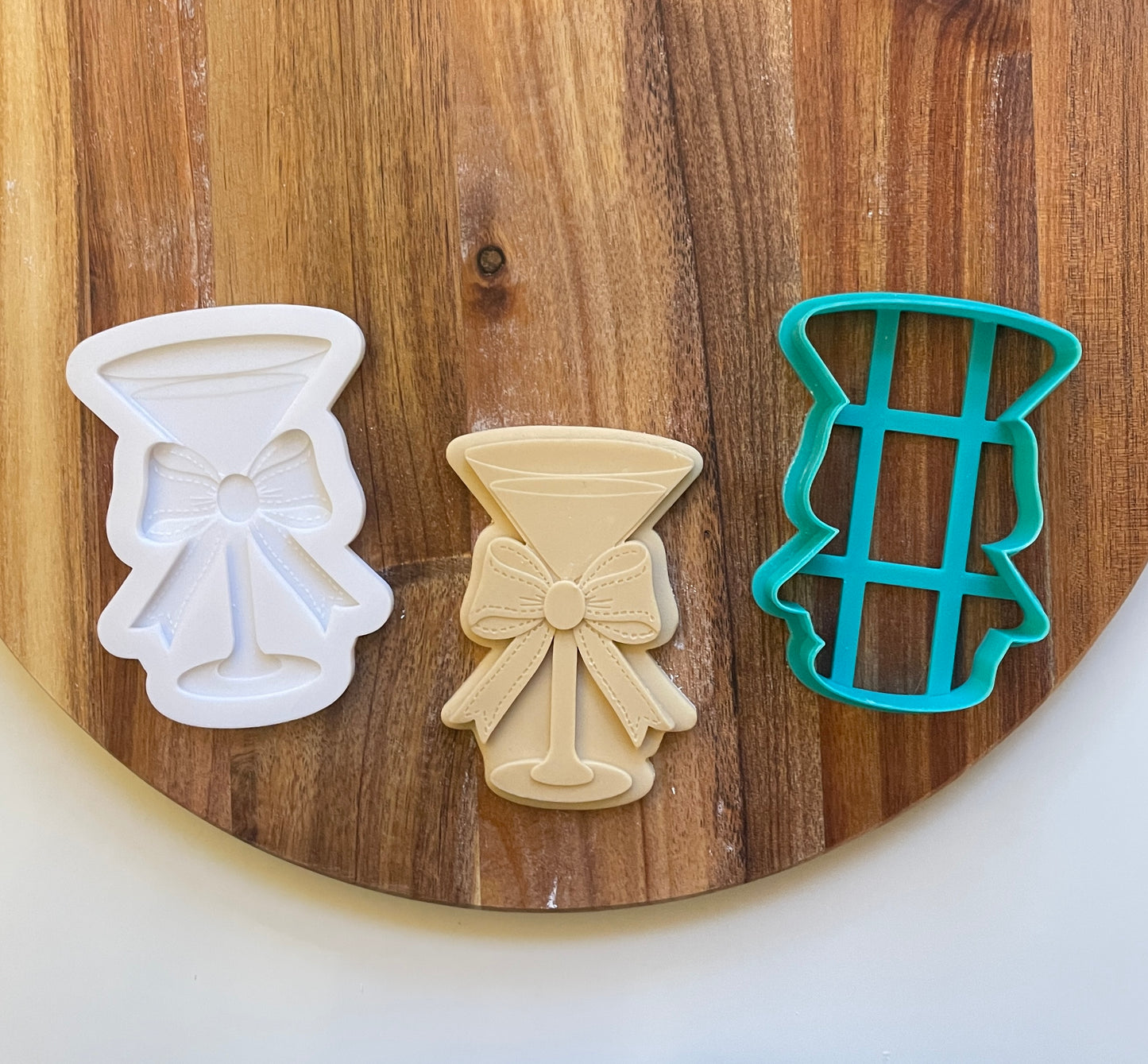 Cocktail Martini Glass With Detailed Bow | Embosser /Debosser And Cutter Set. Fondant Embosser.