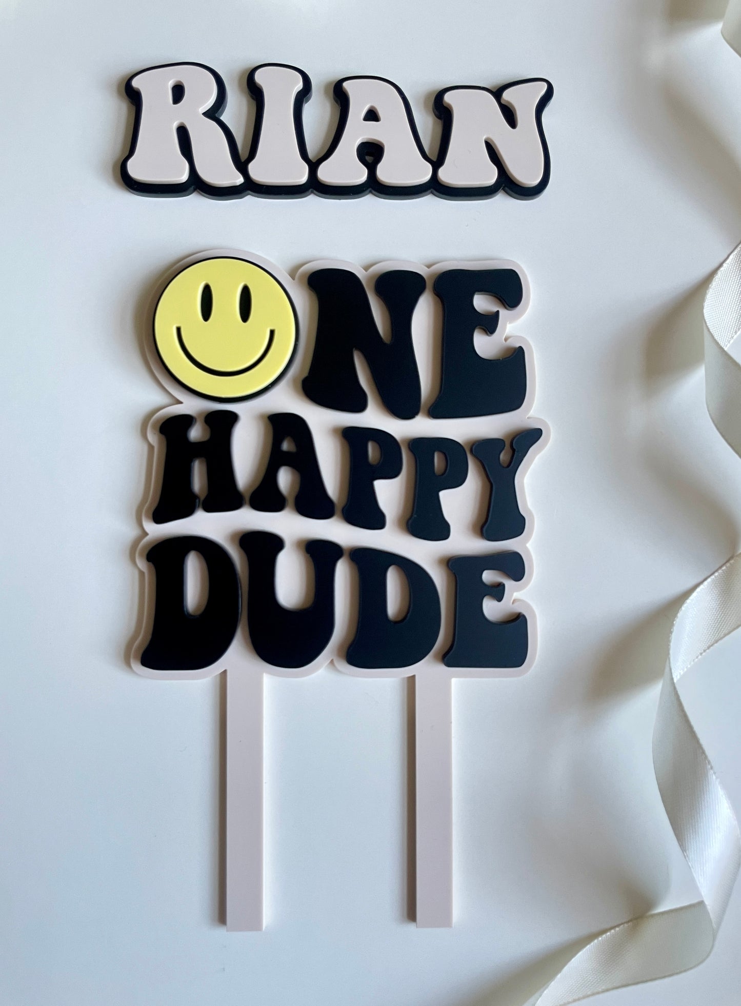 One Happy Dude. Smiley Face | Acrylic cake topper set.