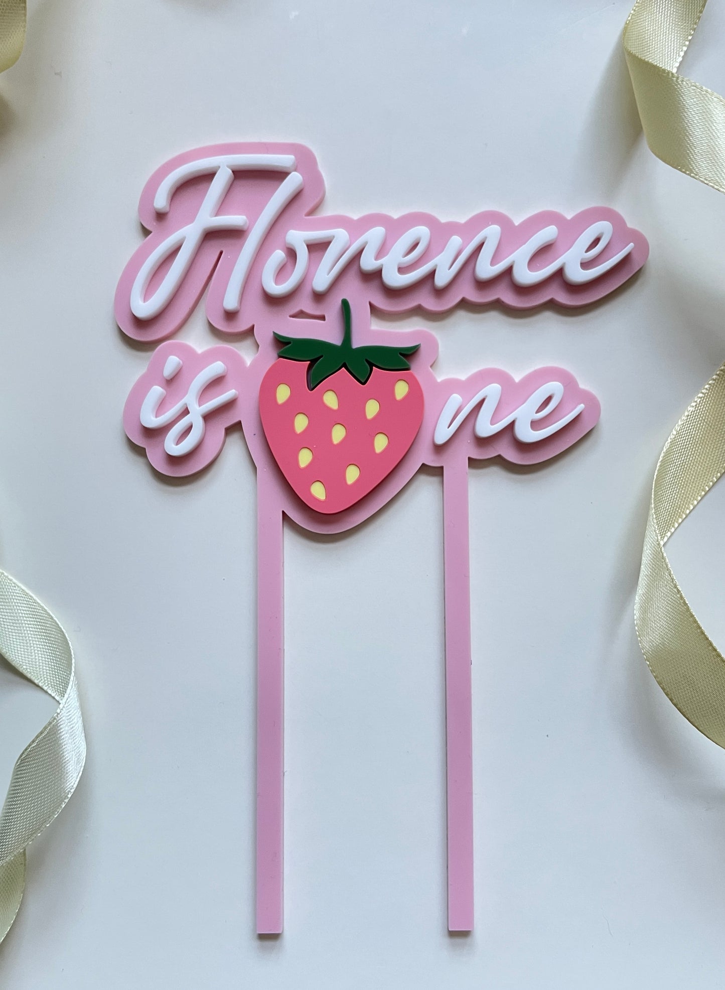 Strawberry cake topper. First birthday topper.
