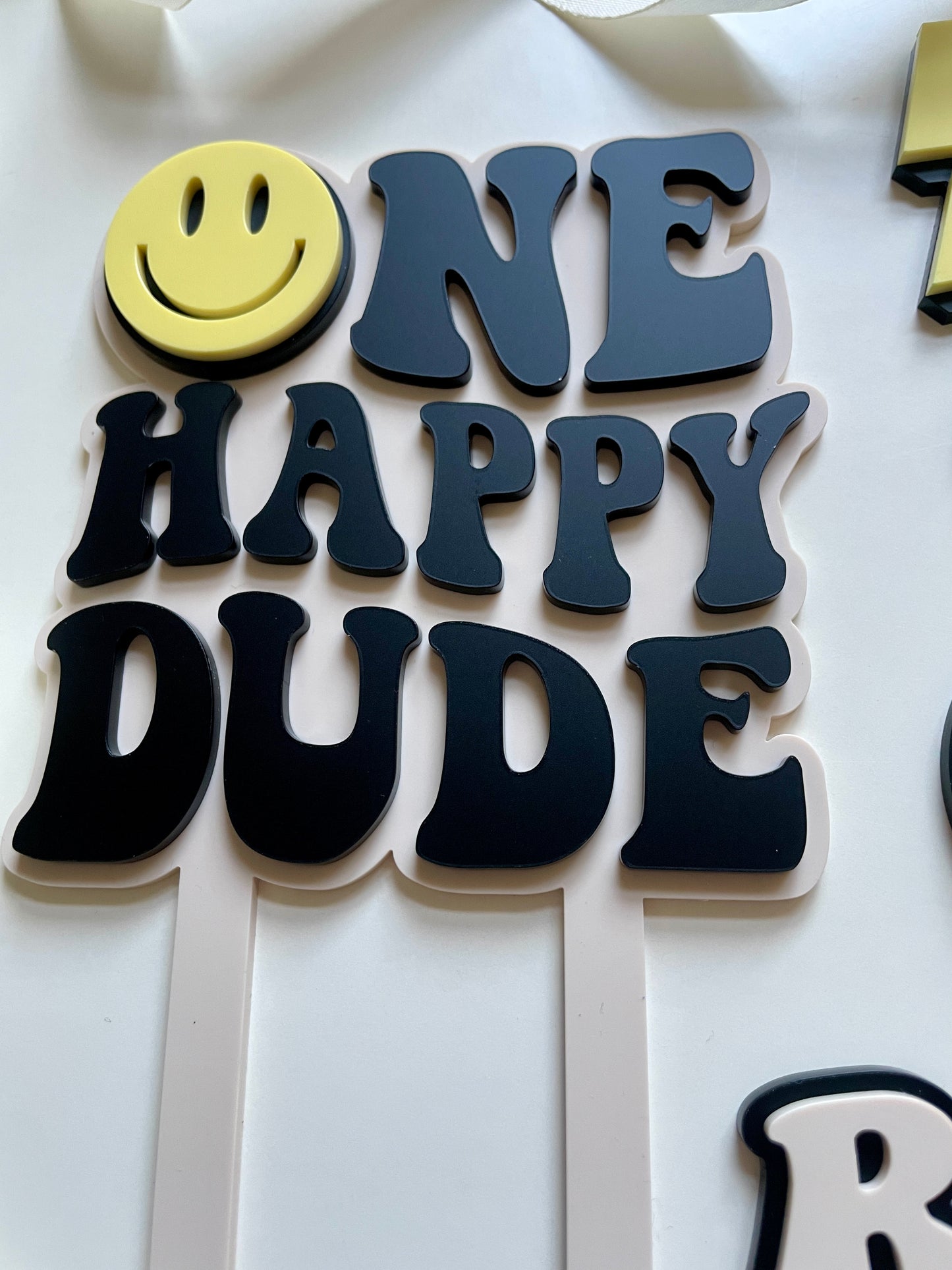One Happy Dude. Smiley Face | Acrylic cake topper set.