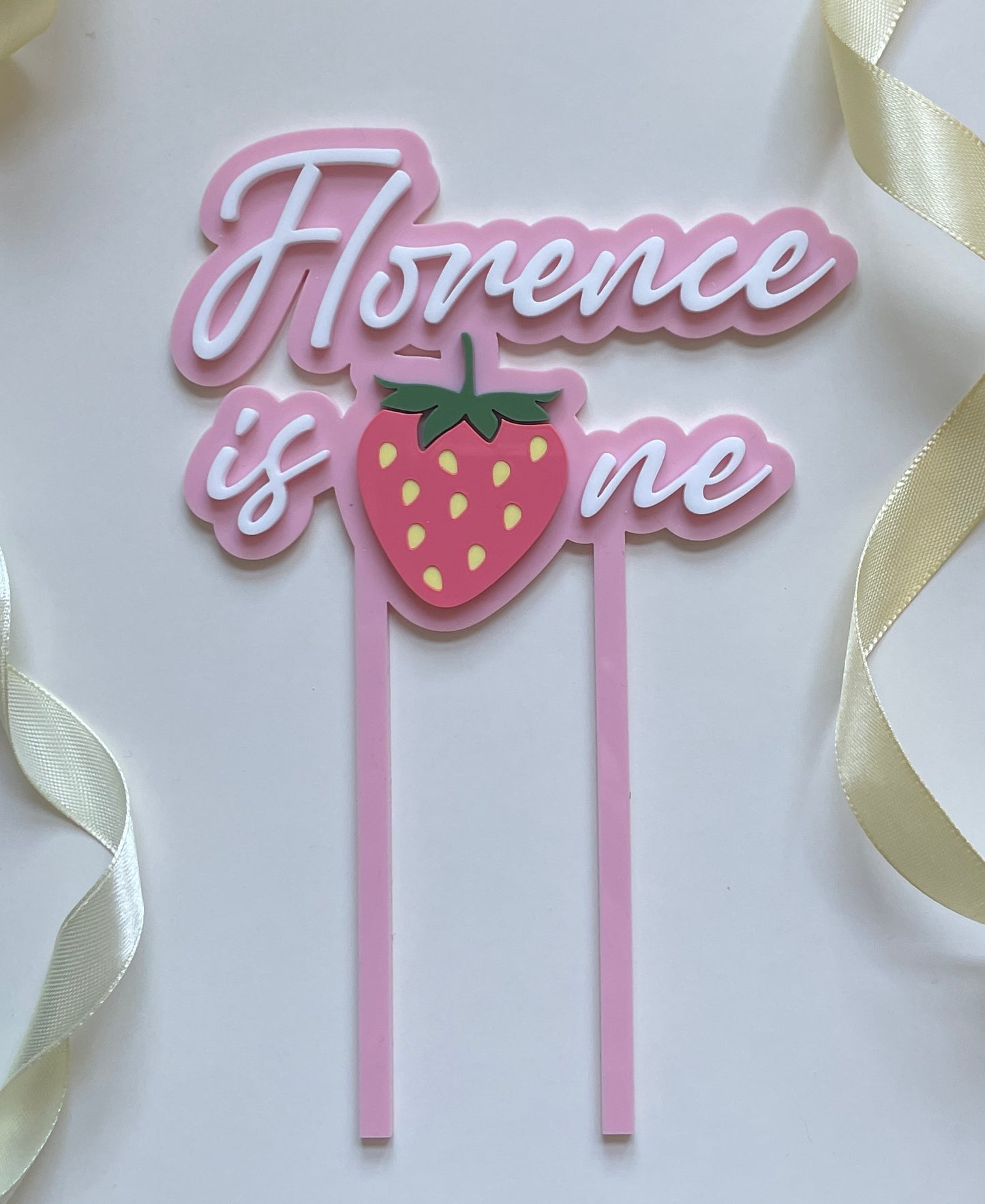 Strawberry cake topper. First birthday topper.