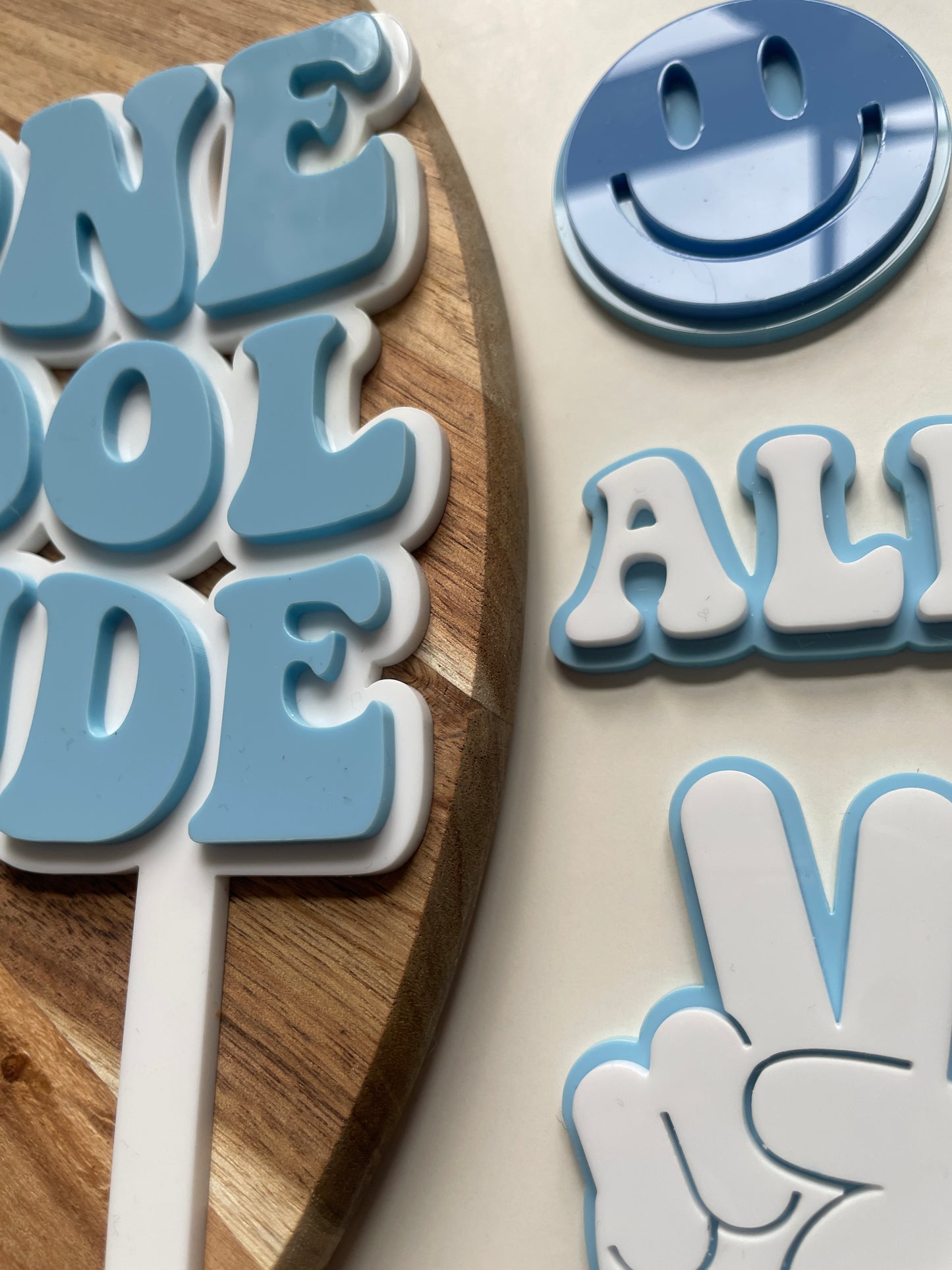 One Cool Dude. Smiley Face | Acrylic cake topper set.