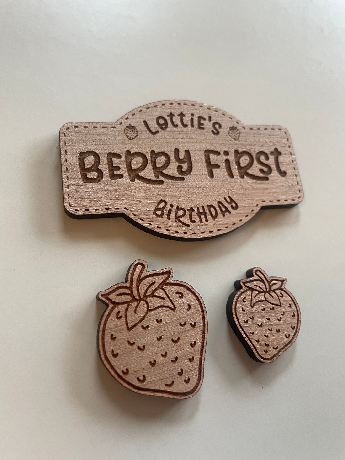 Berry First Birthday. Wooden Jam Jar Cake Charm.