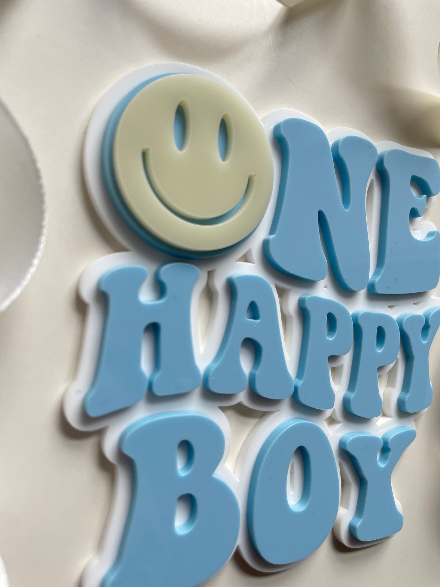 One Happy Boy . Smiley Acrylic cake charm / topper.