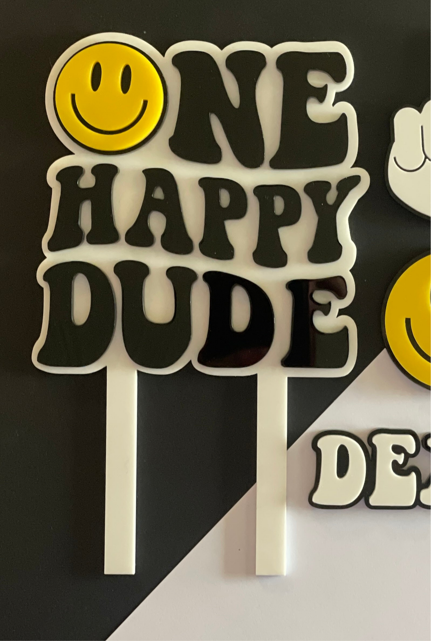 One Happy Dude. Smiley Face | Acrylic cake topper set.
