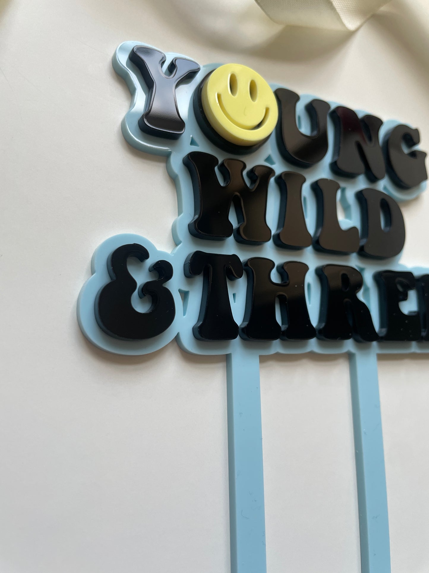 Young Wild And Three. Acrylic Topper Set. Mini Charms Available to match.