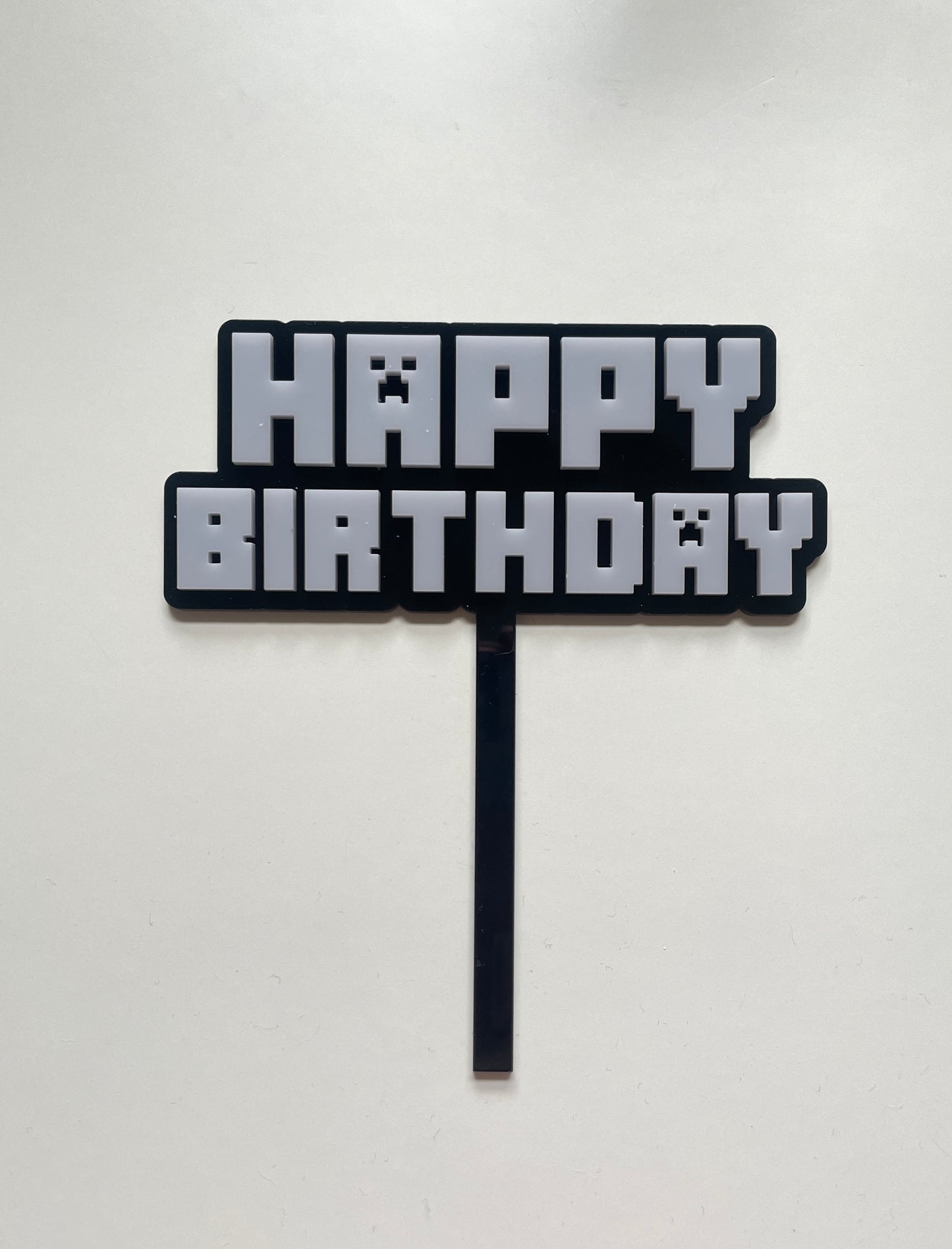 Mine Theme Happy Birthday Cake Topper. Gamers cake. Personalised Name And Age Charm.