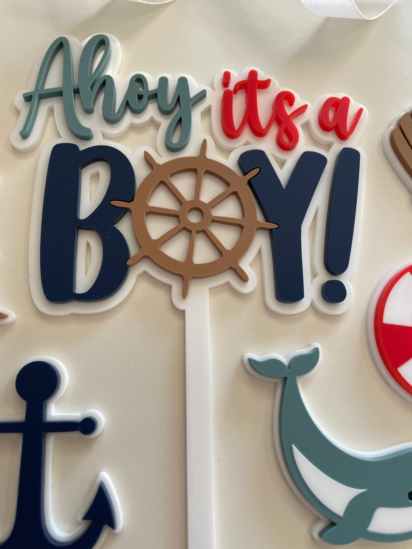 Ahoy It’s A Boy | Acrylic Cake Topper Set. Baby Shower.