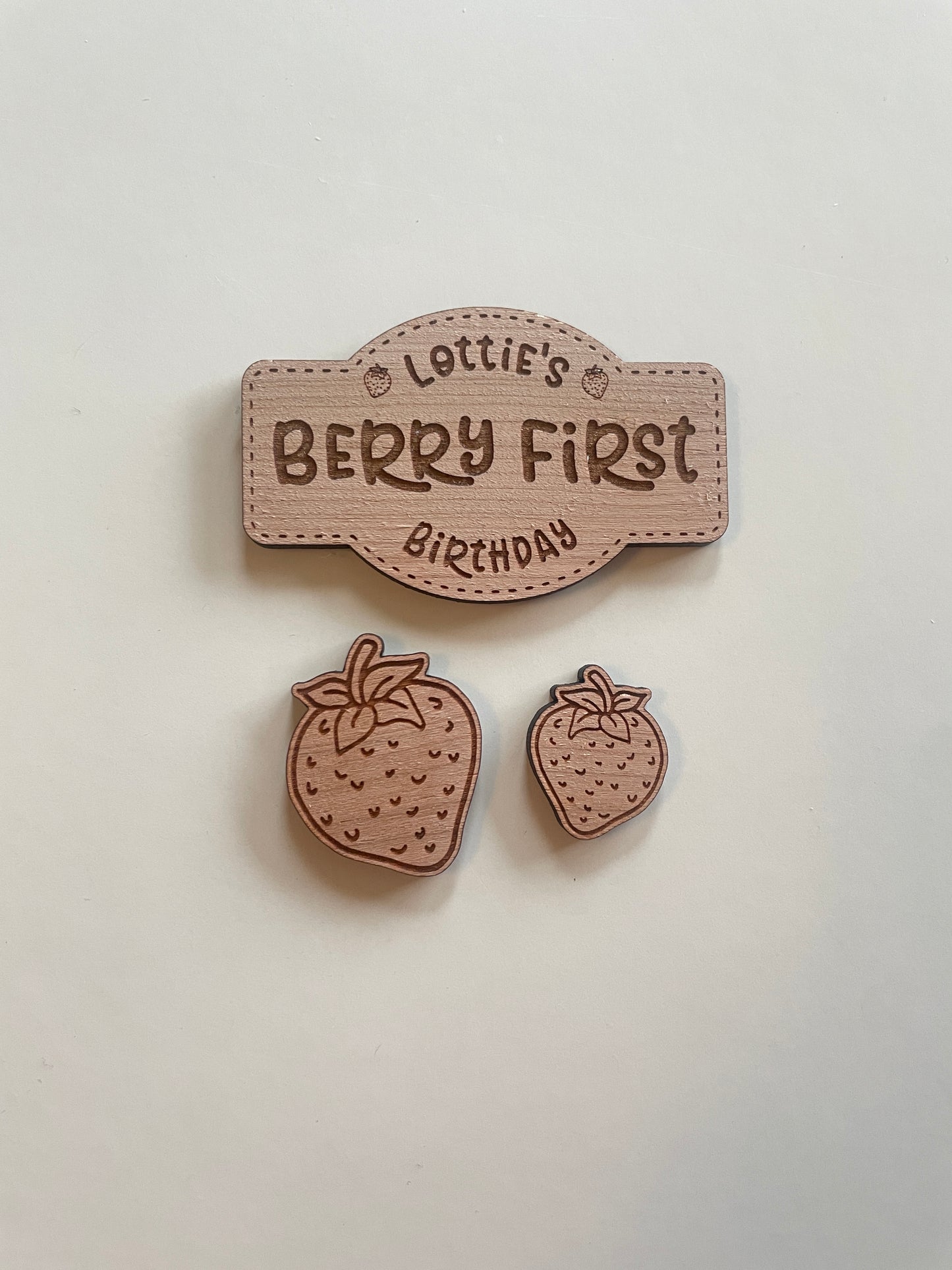 Berry First Birthday. Wooden Jam Jar Cake Charm.