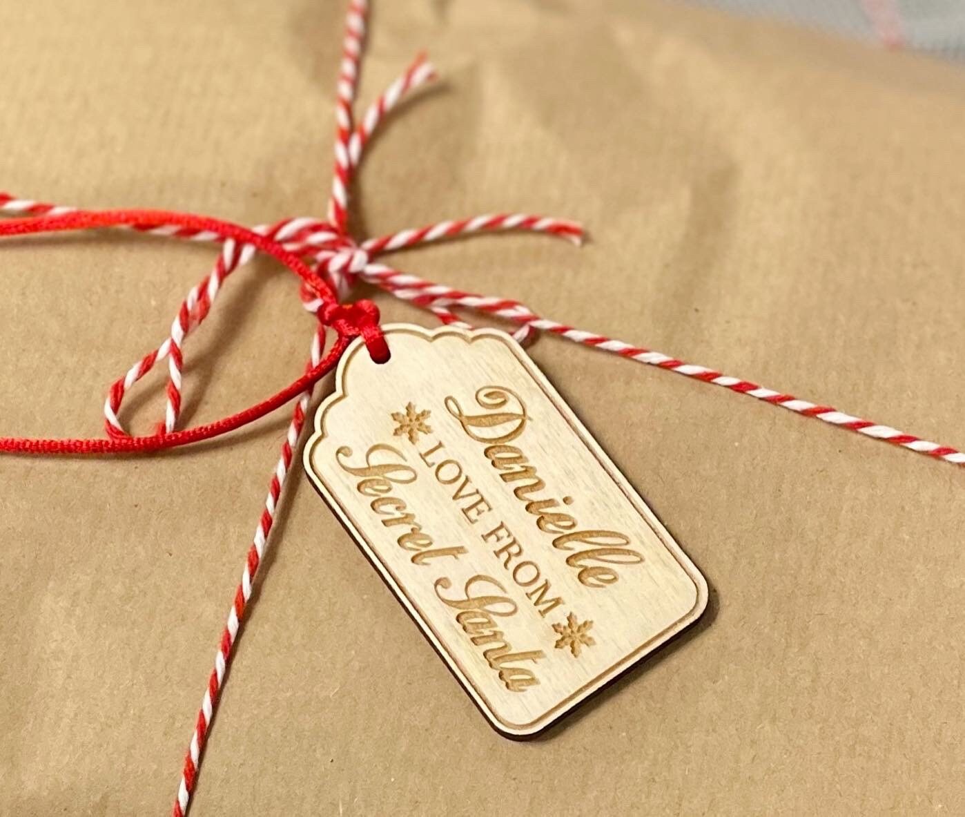 Secret Santa / Christmas personalised gift tags. Personalised wooden gift tags. Santa tags. present tags. Two inches wide.