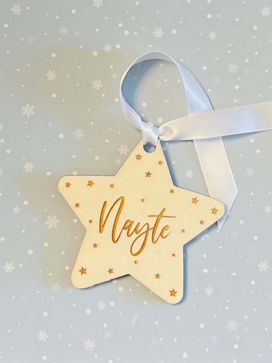 Personalised Christmas decoration. Gift Tag Kids name bauble. Personalised tree decoration.