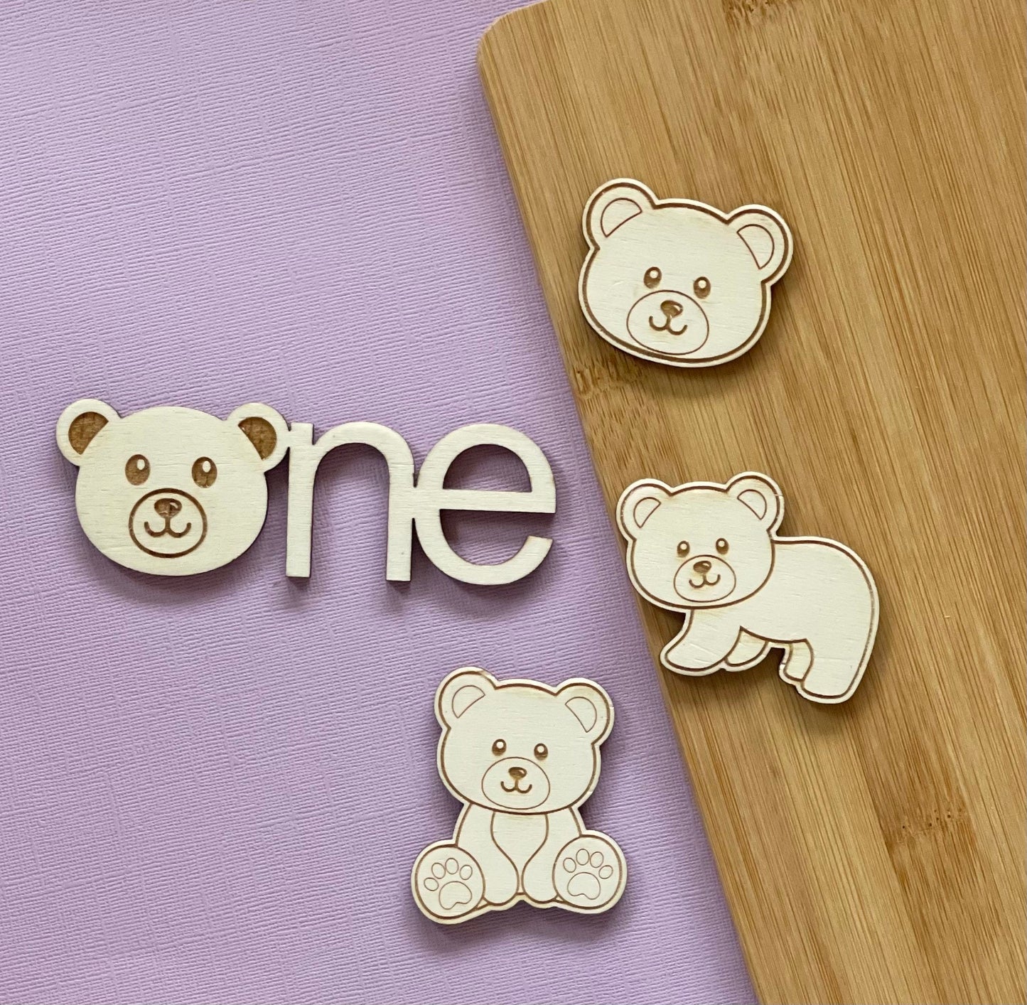 One Bear cake charm. First birthday topper. Wooden bears and topper set. Sheet cake charm. Bear themed party.