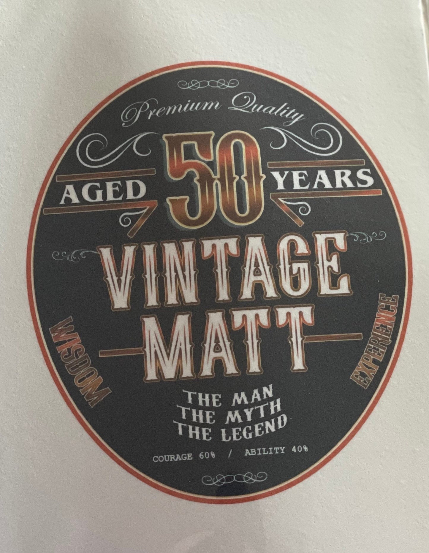 Edible whiskey barrel label. Personalise with name and age. Personalised whiskey label. The legend label. The myth label.