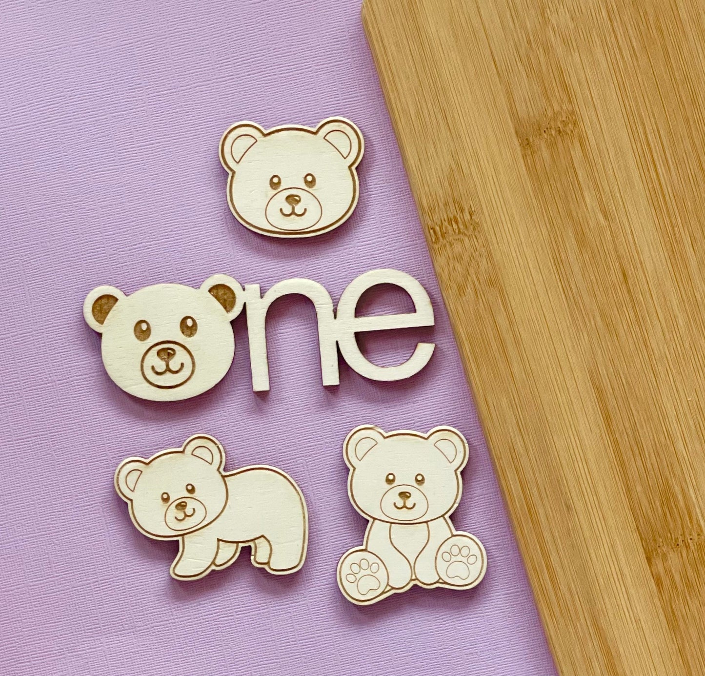 One Bear cake charm. First birthday topper. Wooden bears and topper set. Sheet cake charm. Bear themed party.