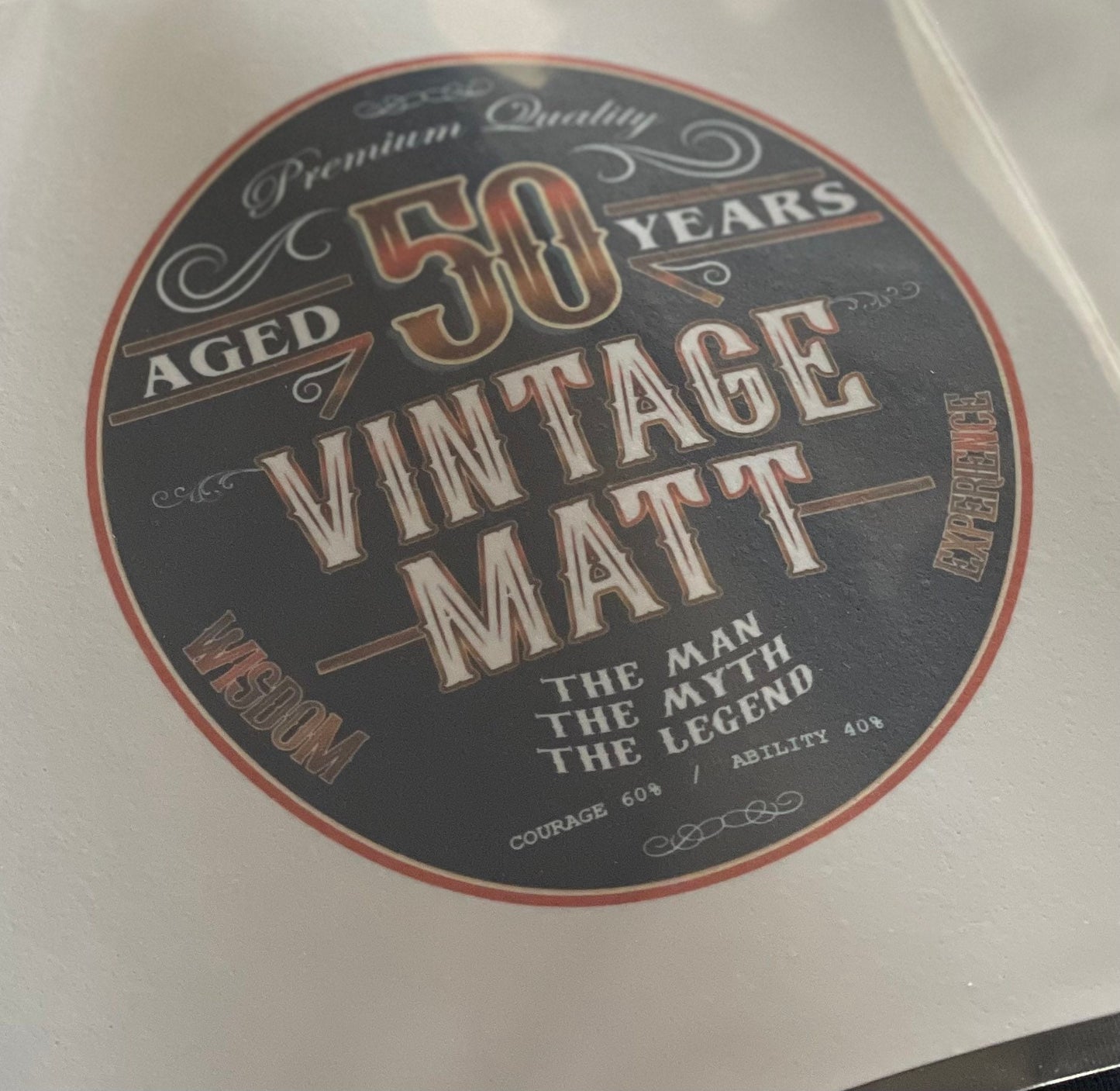 Edible whiskey barrel label. Personalise with name and age. Personalised whiskey label. The legend label. The myth label.
