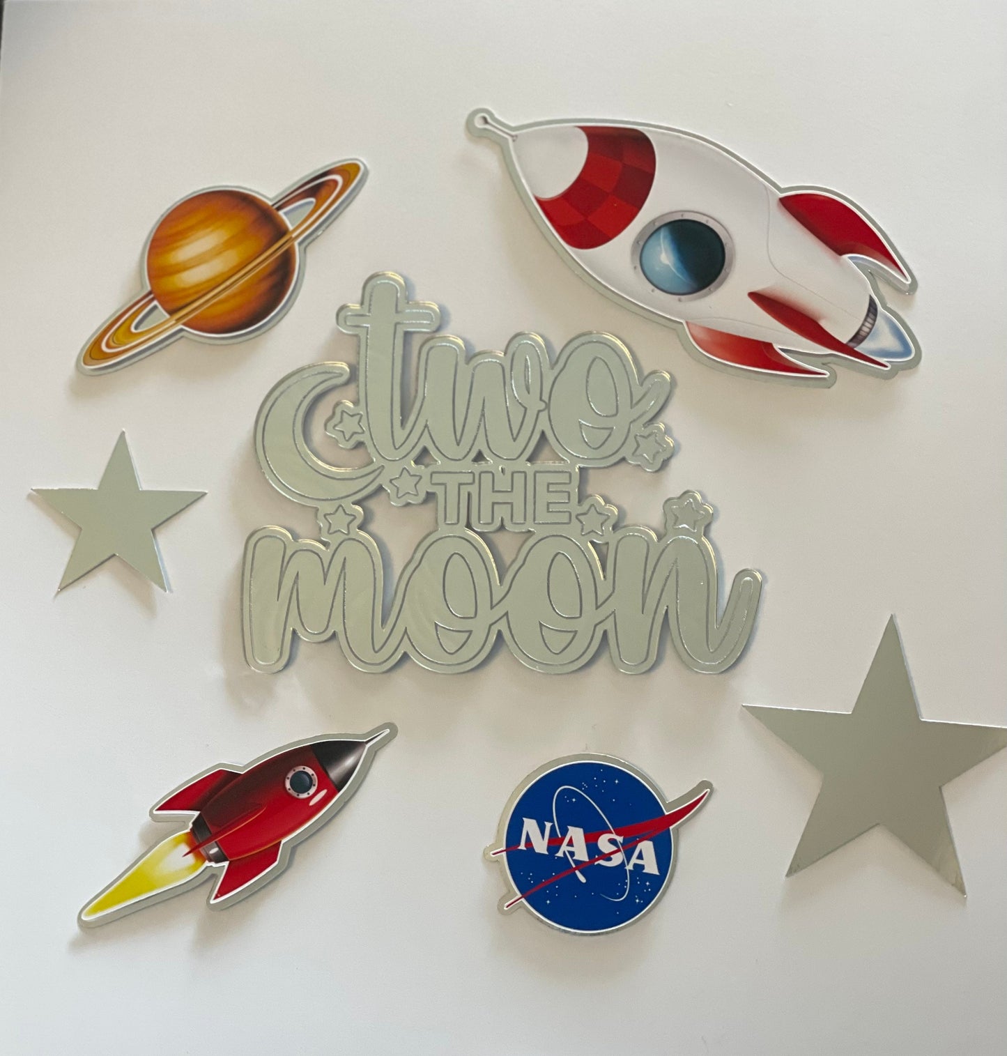 Two The Moon Gold or Silver | Acrylic Cake Charm / Topper