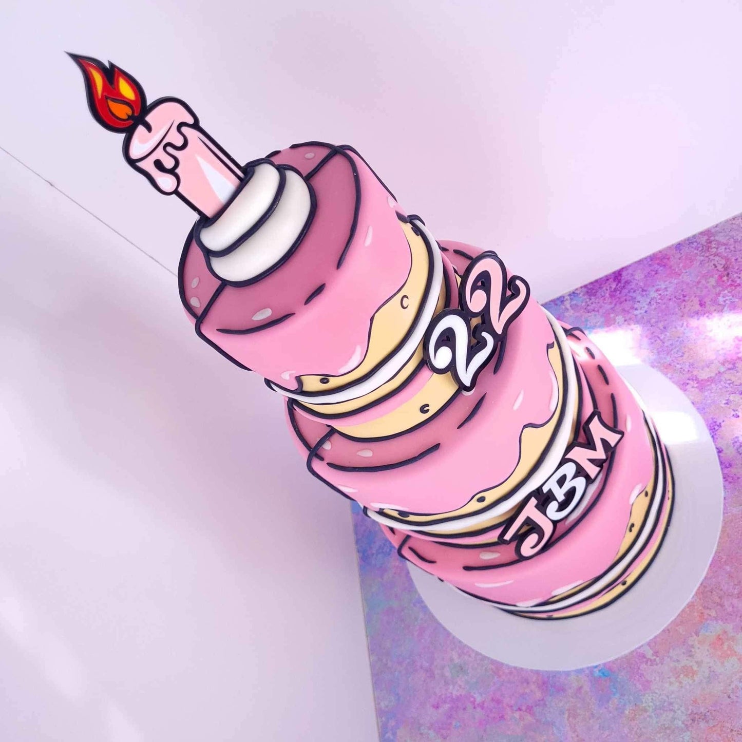 Cartoon / comic acrylic initial name age and candle set.