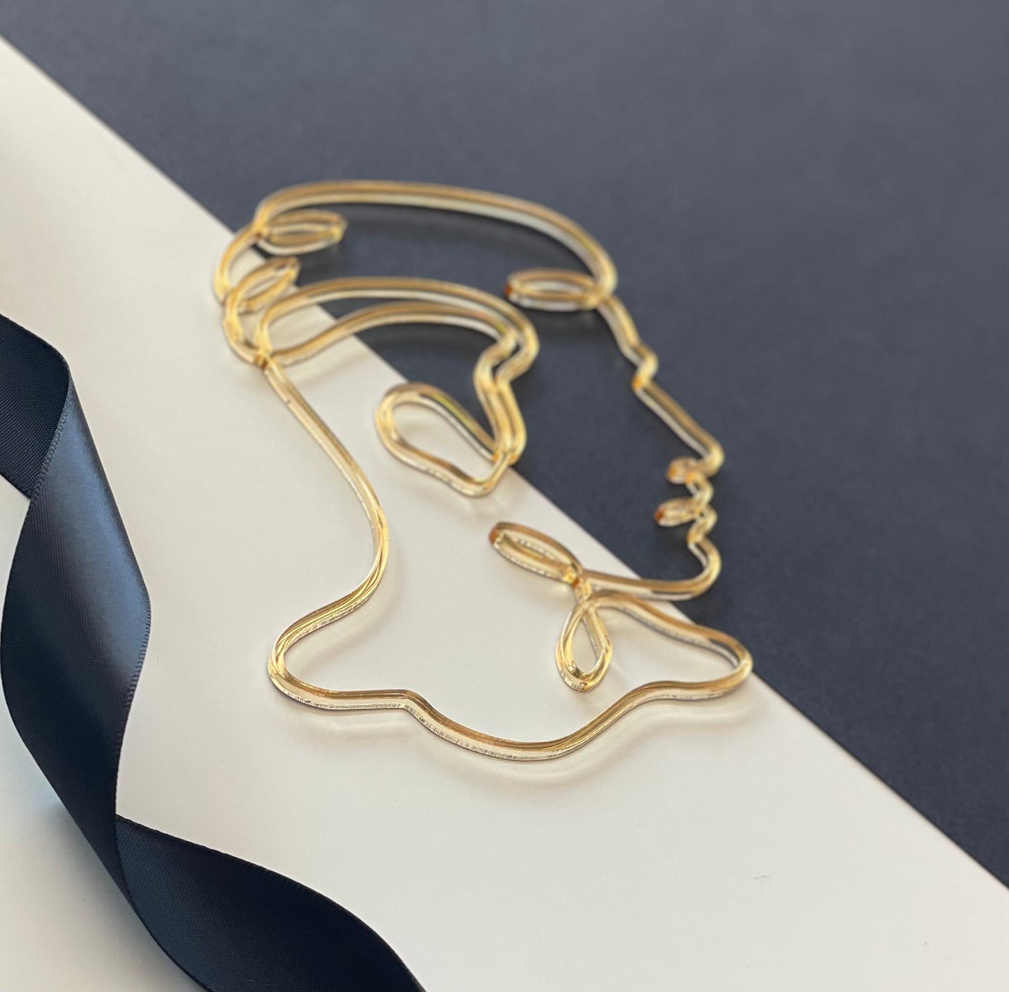 Gold Male face charm. line art face charm. Acrylic line art.