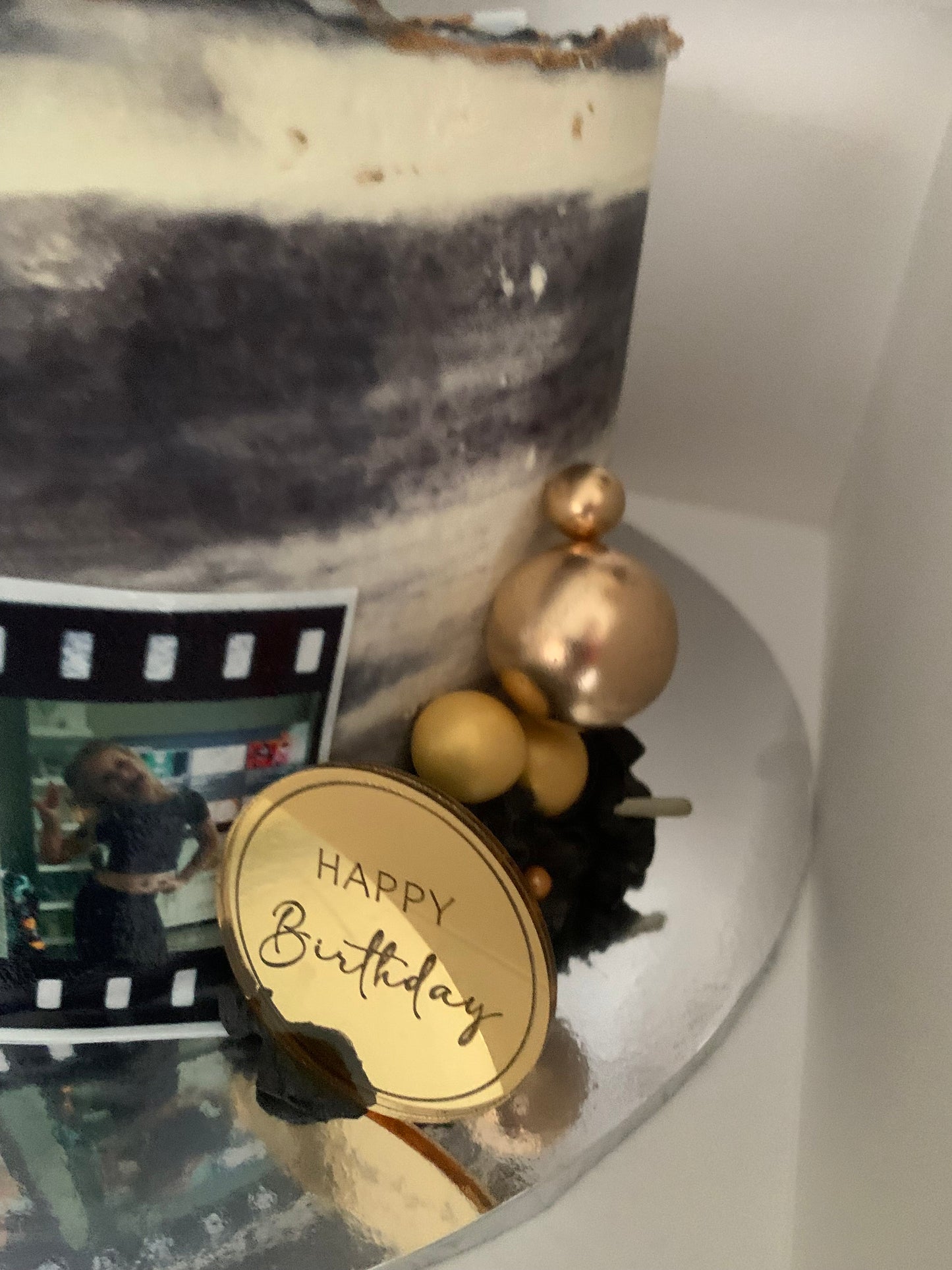 Happy Birthday Mini Disc Topper. Mirror Gold Acrylic Cake topper. Cake Charm. Cupcake Topper.