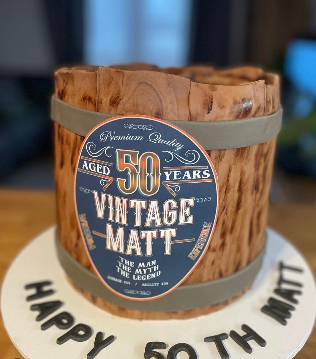 Edible whiskey barrel label. Personalise with name and age. Personalised whiskey label. The legend label. The myth label.